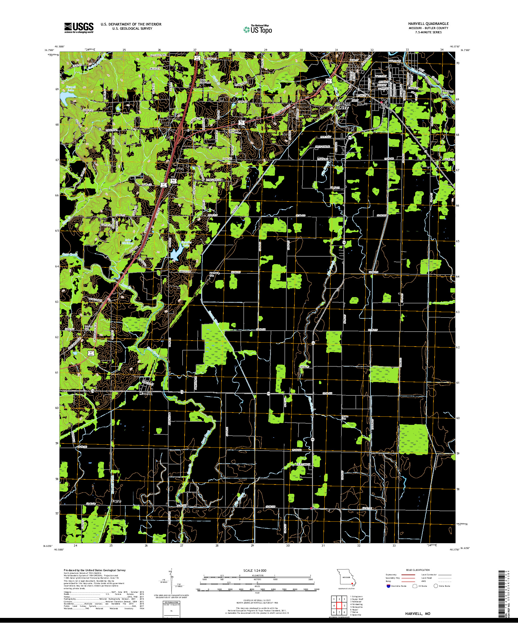 USGS US TOPO 7.5-MINUTE MAP FOR HARVIELL, MO 2017