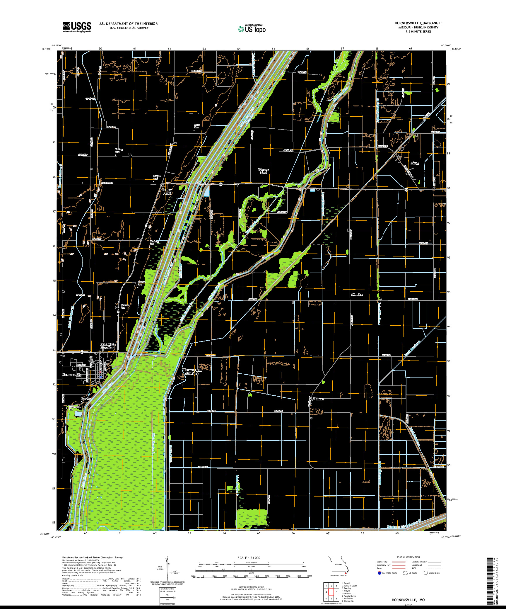 USGS US TOPO 7.5-MINUTE MAP FOR HORNERSVILLE, MO 2017