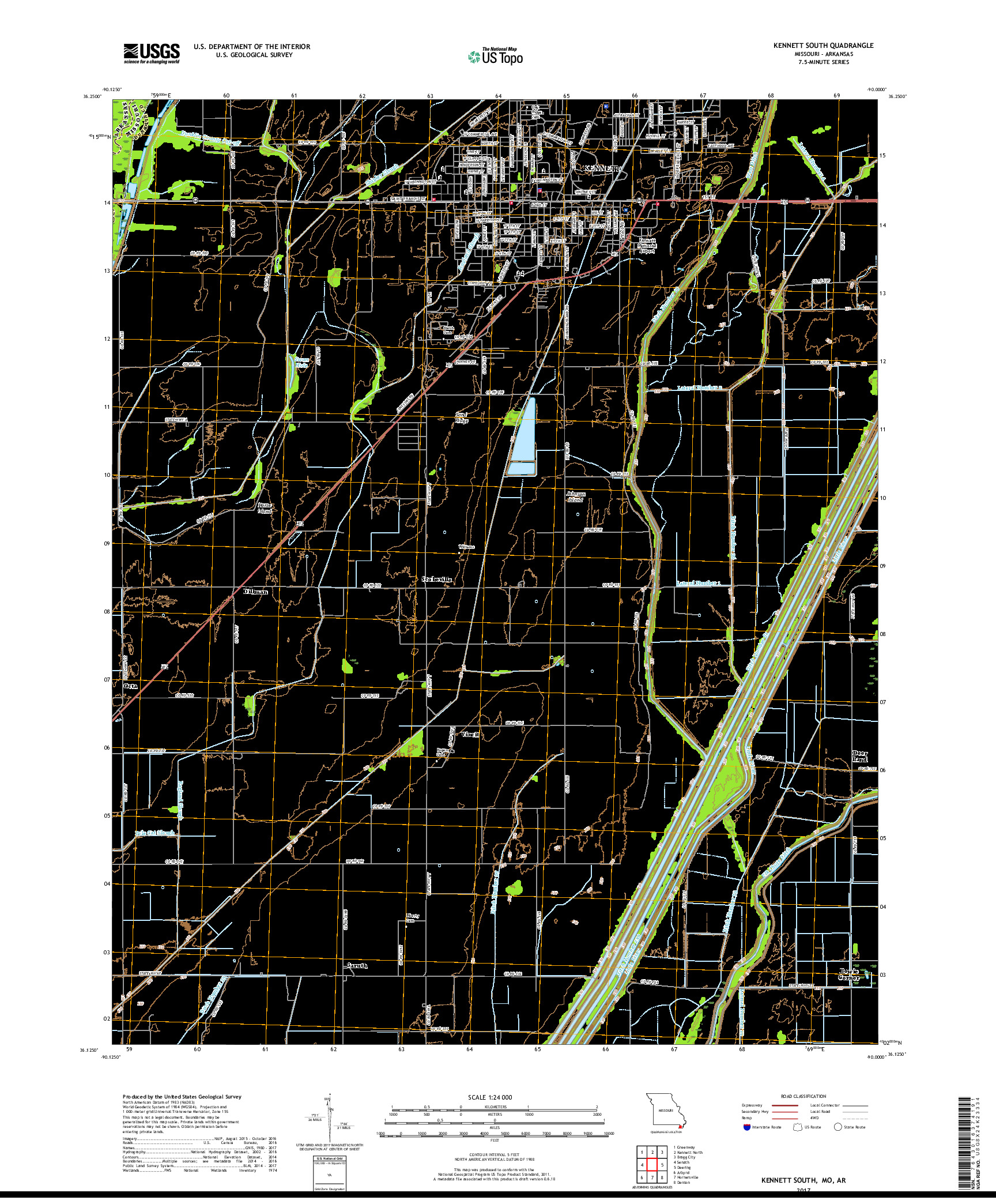 USGS US TOPO 7.5-MINUTE MAP FOR KENNETT SOUTH, MO,AR 2017