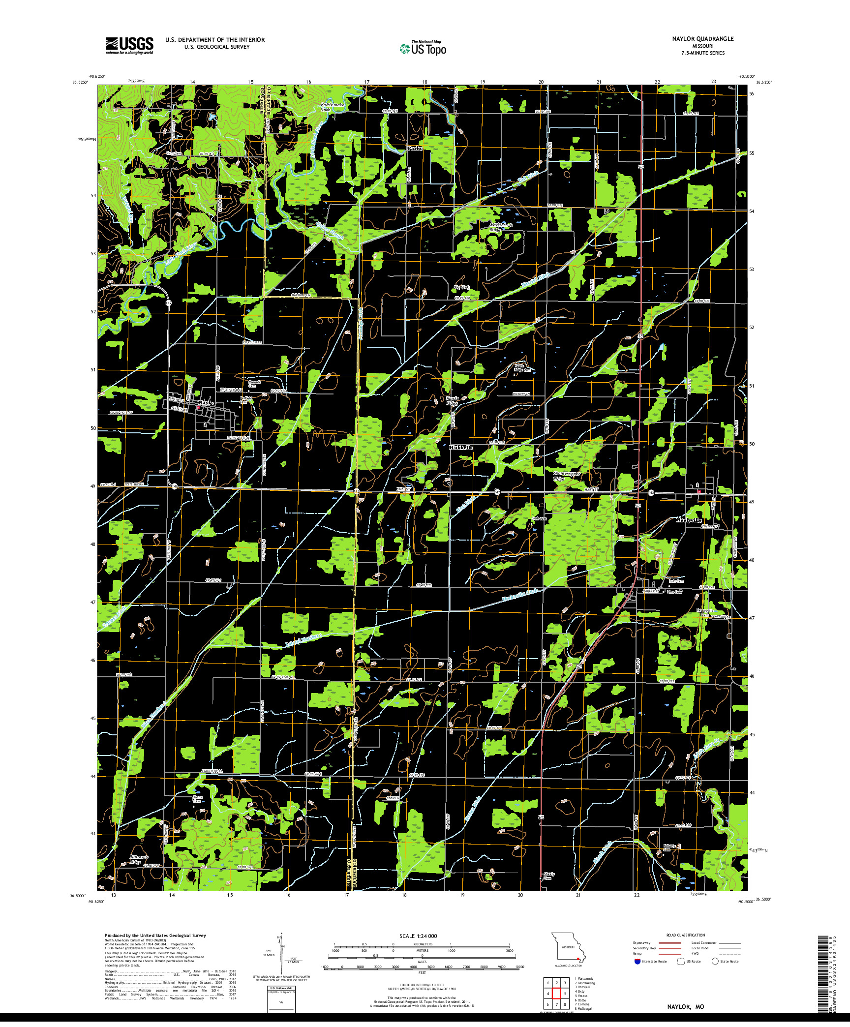 USGS US TOPO 7.5-MINUTE MAP FOR NAYLOR, MO 2017