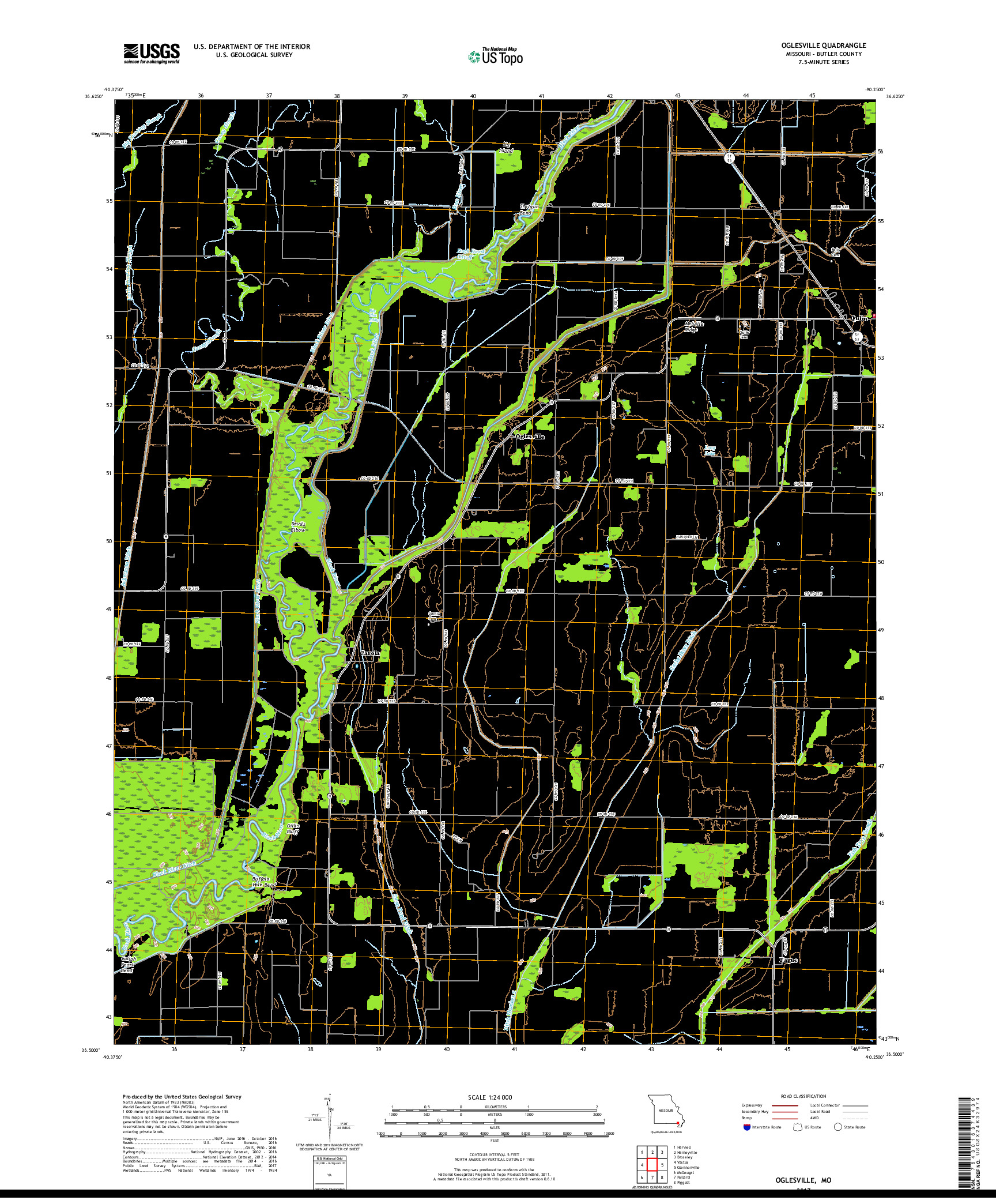 USGS US TOPO 7.5-MINUTE MAP FOR OGLESVILLE, MO 2017