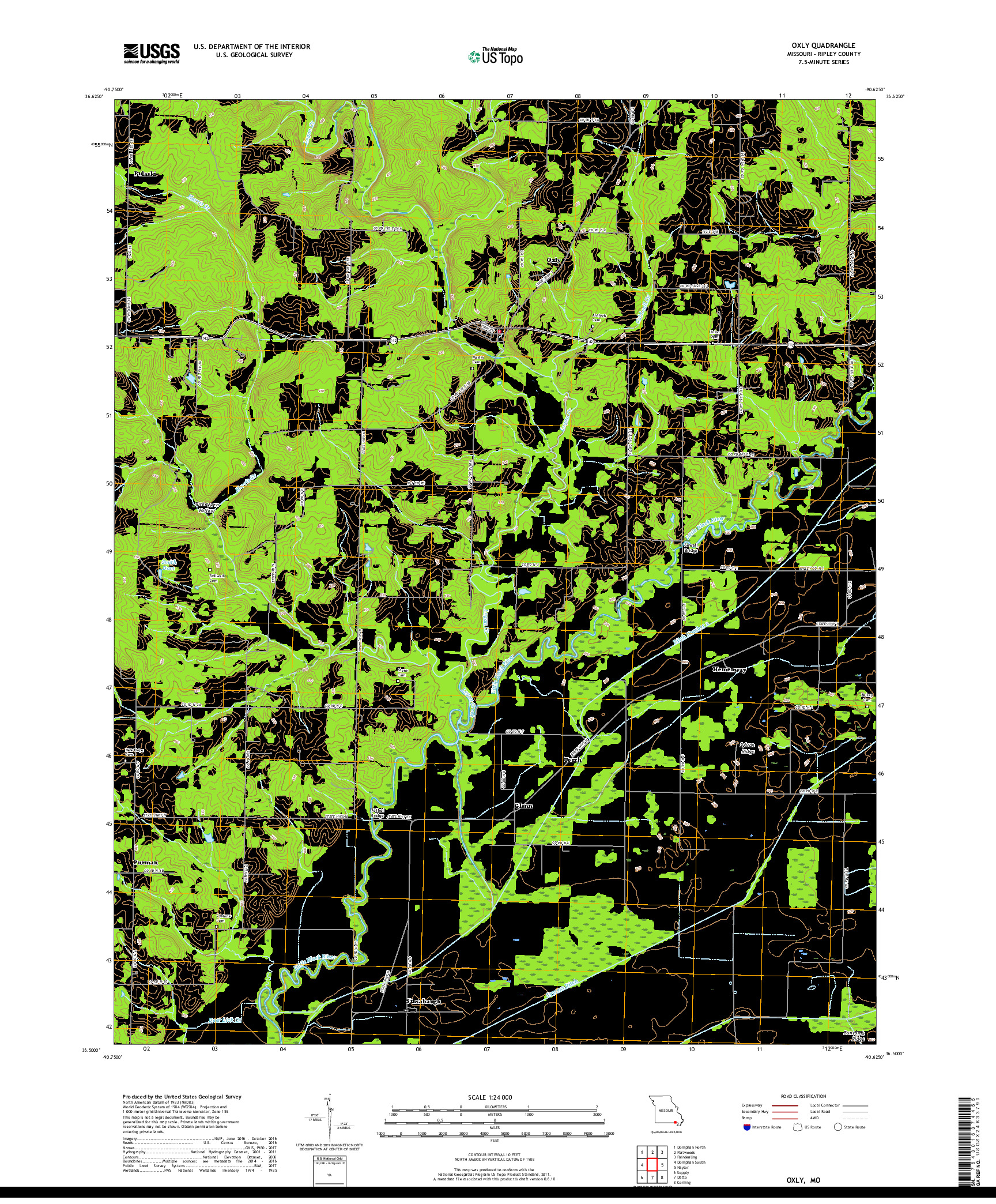 USGS US TOPO 7.5-MINUTE MAP FOR OXLY, MO 2017