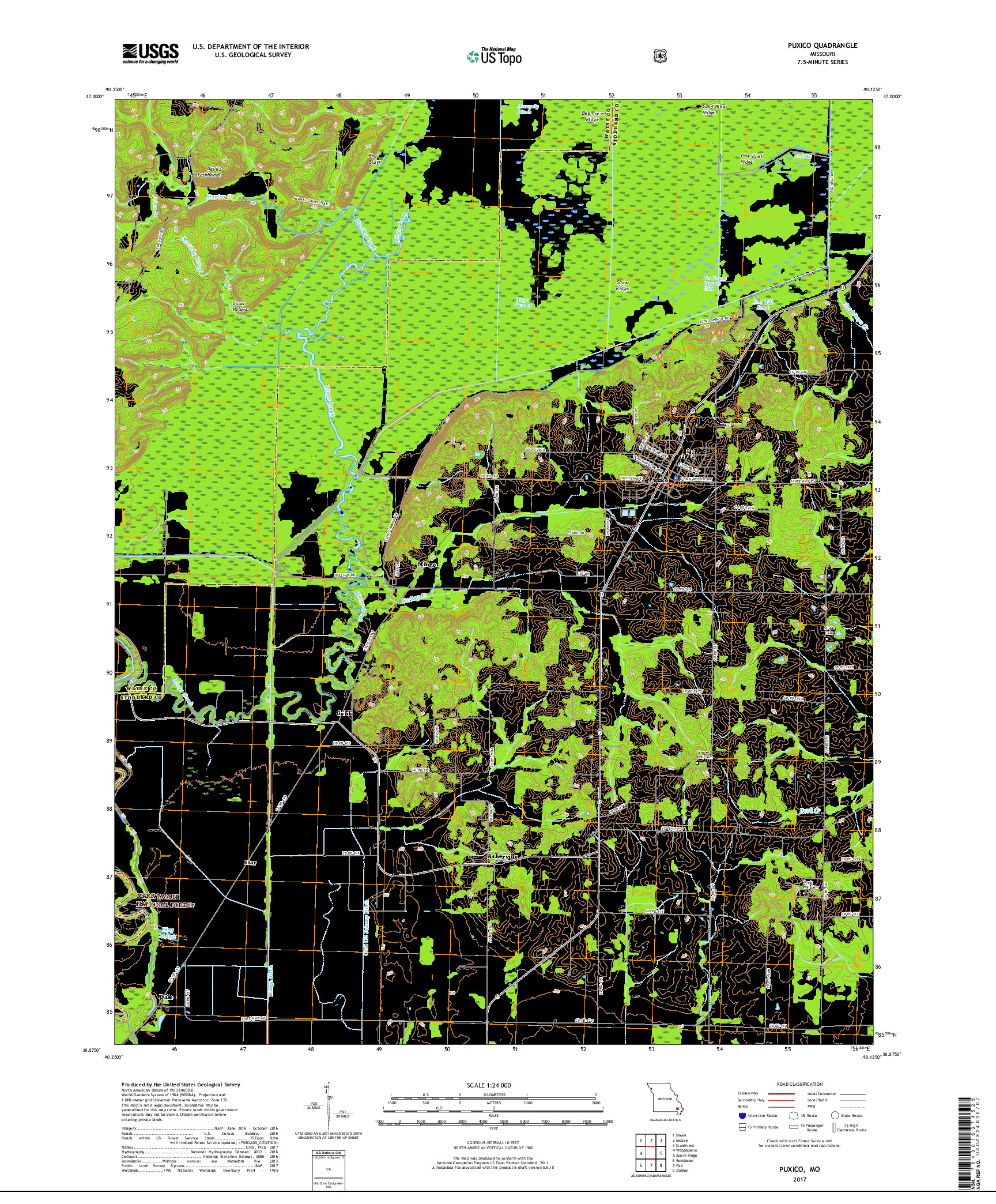 USGS US TOPO 7.5-MINUTE MAP FOR PUXICO, MO 2017