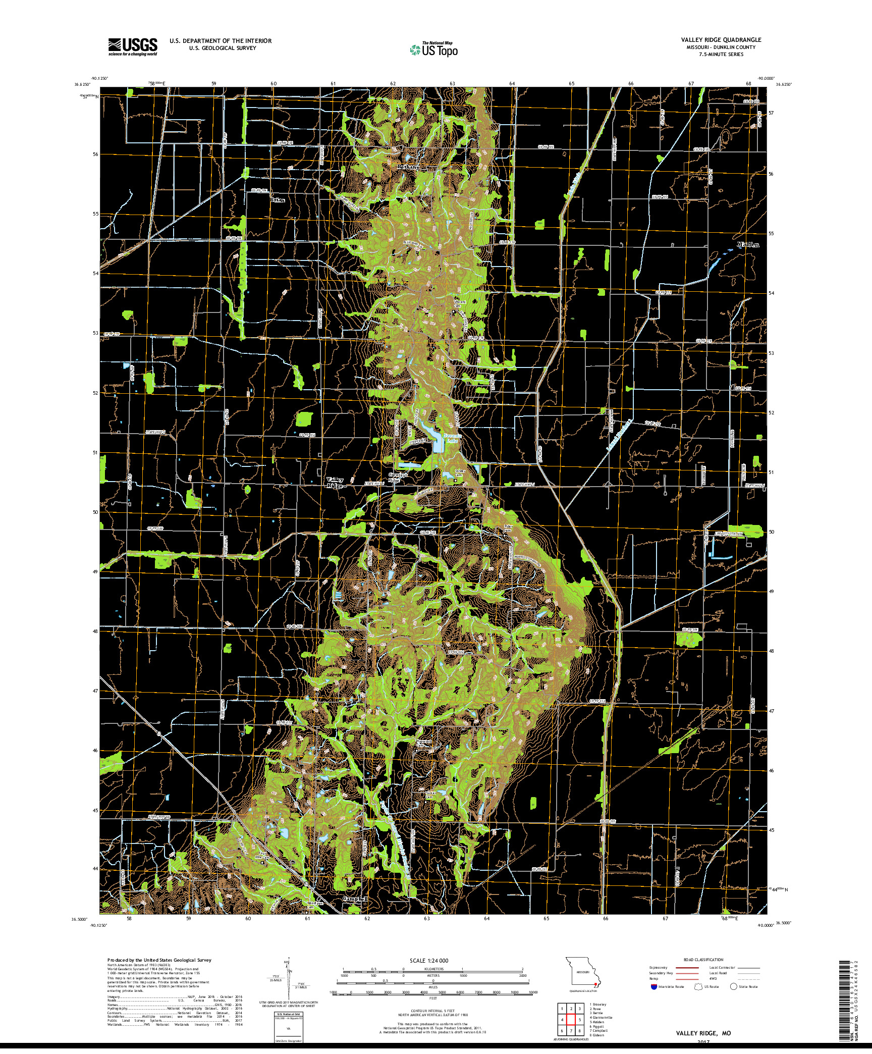 USGS US TOPO 7.5-MINUTE MAP FOR VALLEY RIDGE, MO 2017