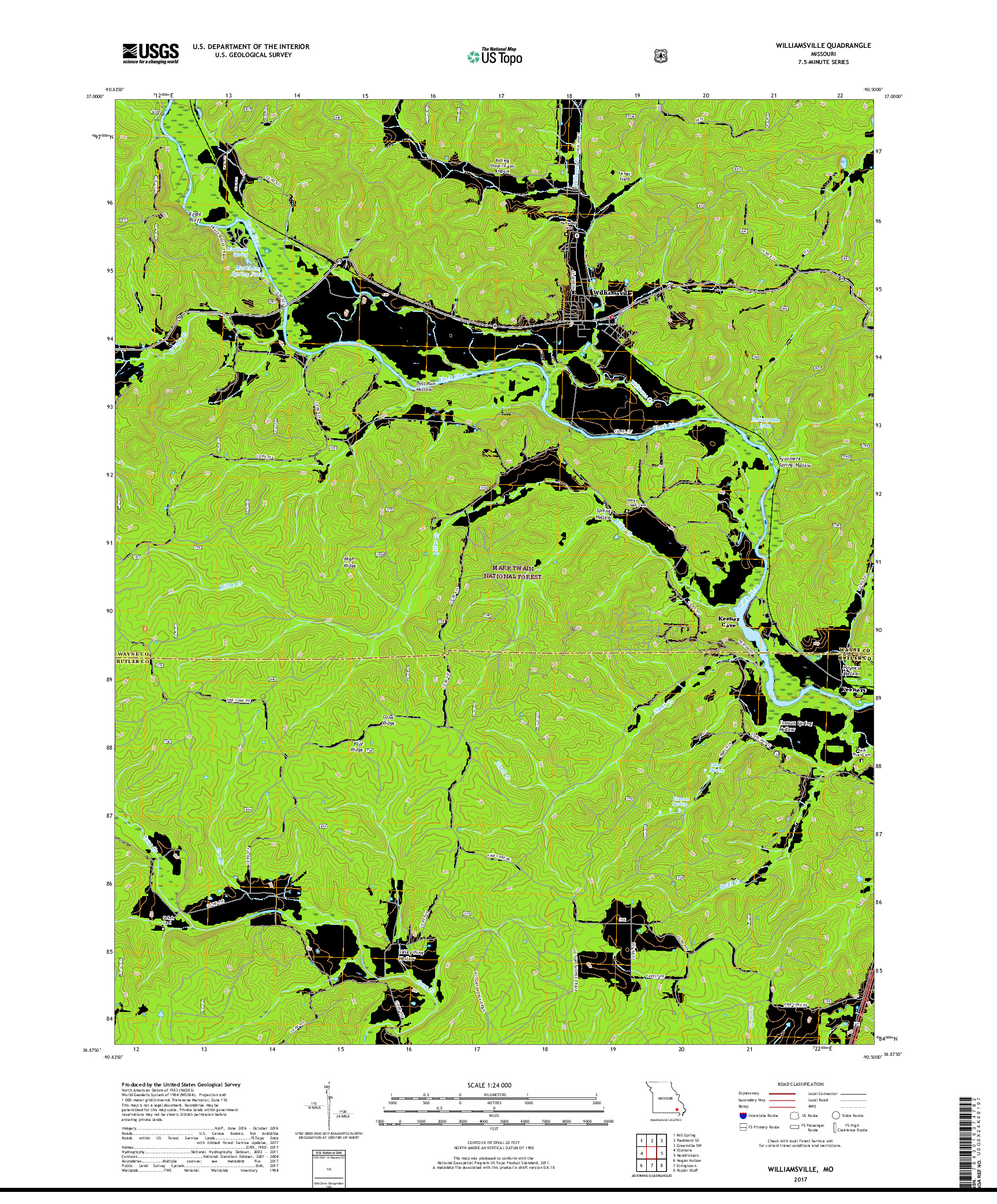 USGS US TOPO 7.5-MINUTE MAP FOR WILLIAMSVILLE, MO 2017