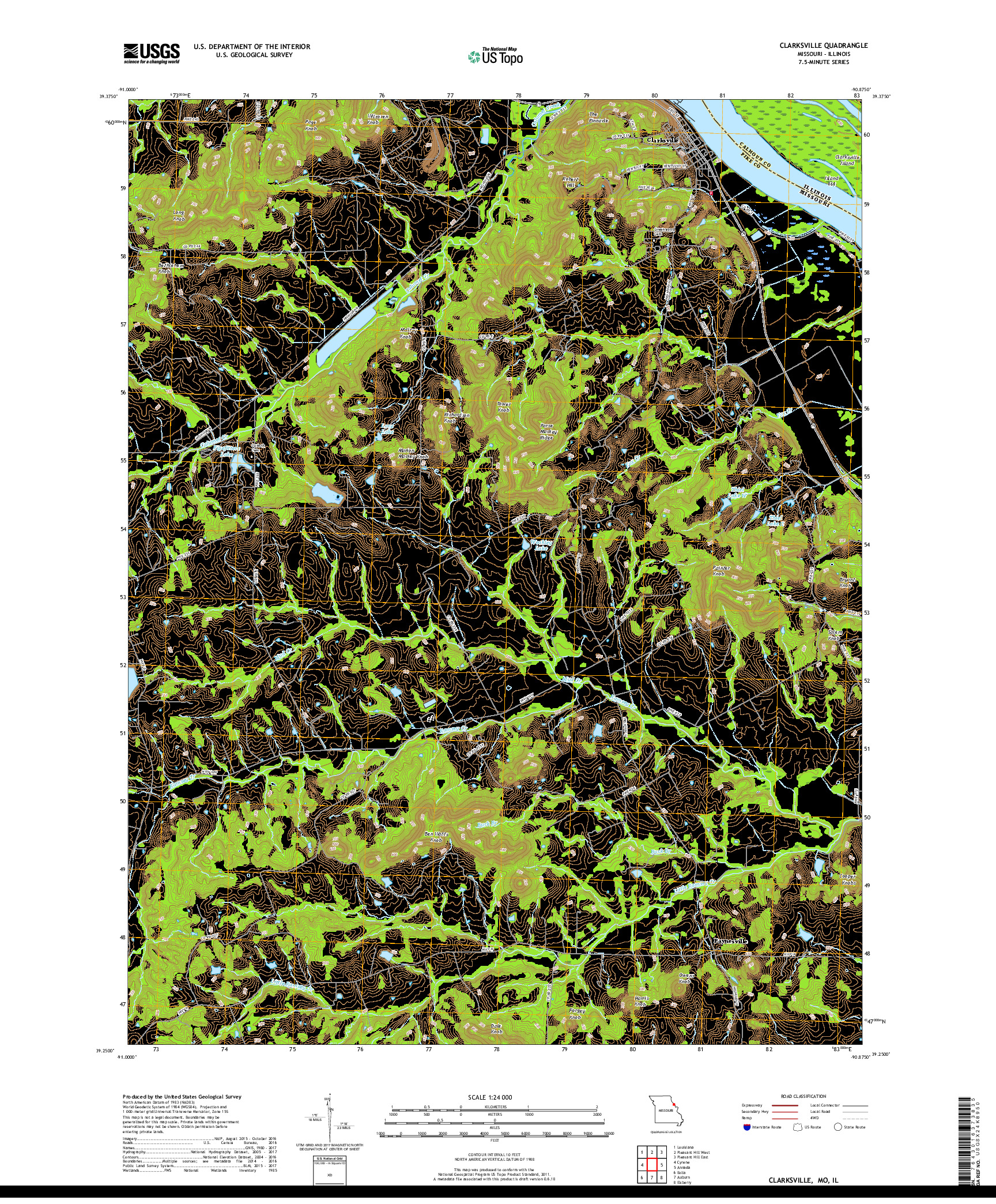 USGS US TOPO 7.5-MINUTE MAP FOR CLARKSVILLE, MO,IL 2017