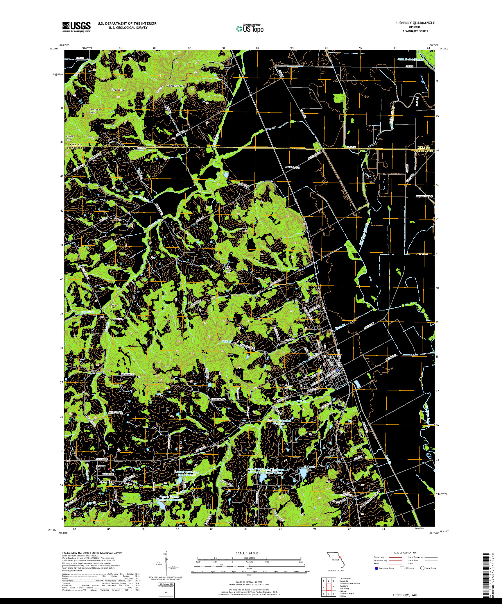 USGS US TOPO 7.5-MINUTE MAP FOR ELSBERRY, MO 2017