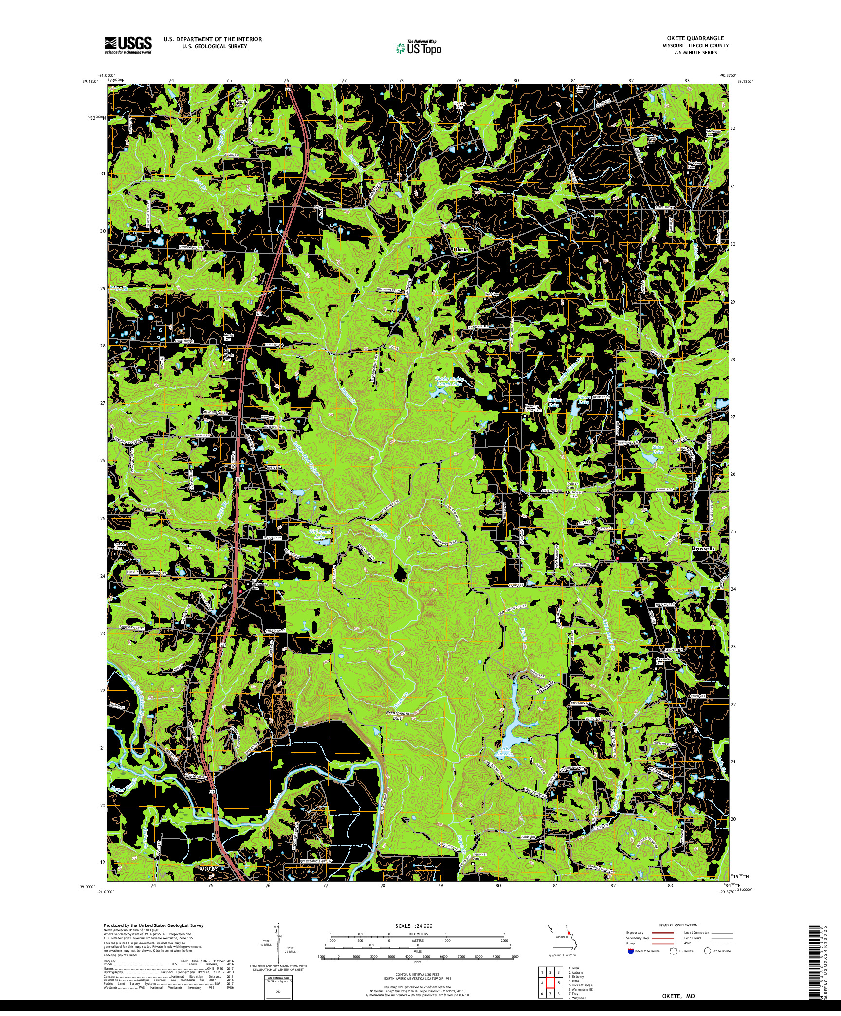 USGS US TOPO 7.5-MINUTE MAP FOR OKETE, MO 2017