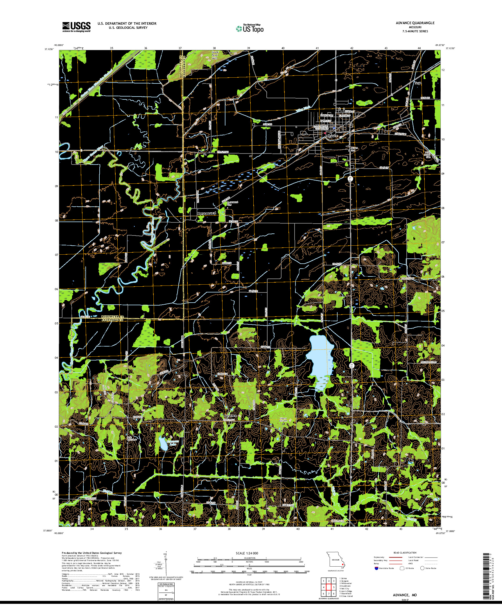 USGS US TOPO 7.5-MINUTE MAP FOR ADVANCE, MO 2017