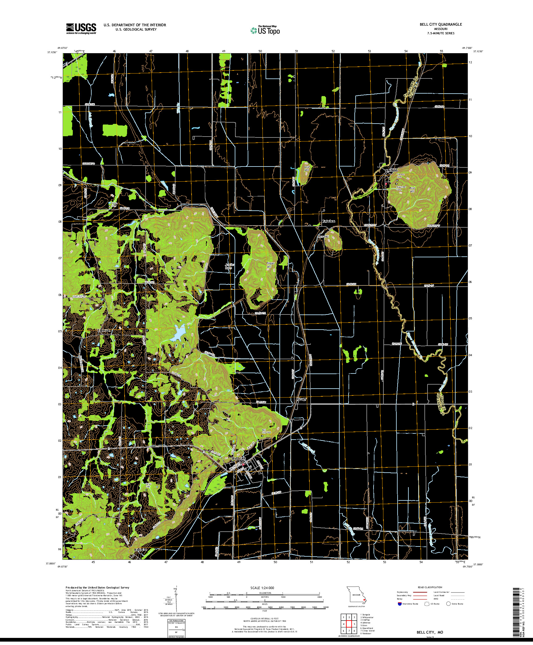 USGS US TOPO 7.5-MINUTE MAP FOR BELL CITY, MO 2017