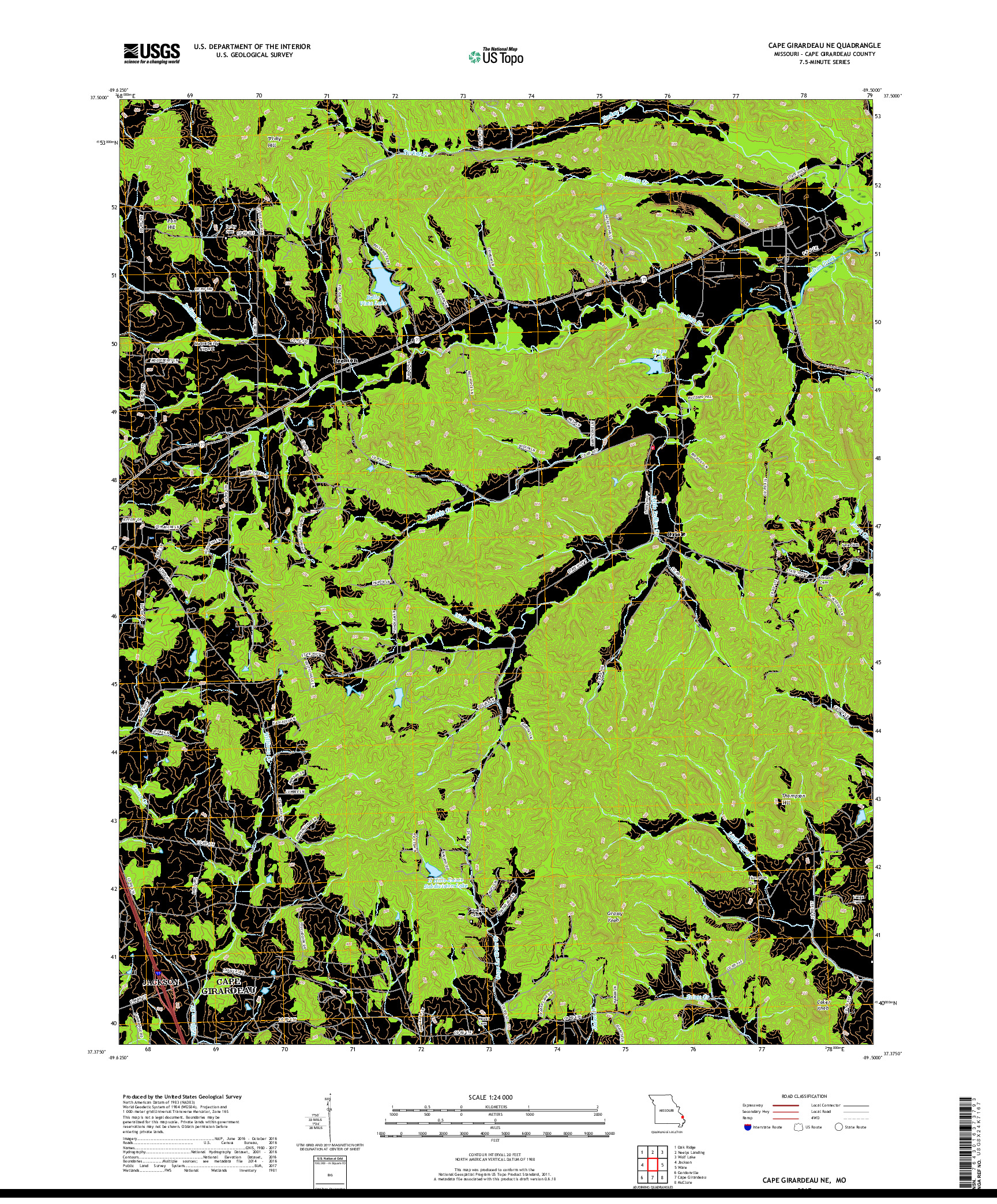 USGS US TOPO 7.5-MINUTE MAP FOR CAPE GIRARDEAU NE, MO 2017