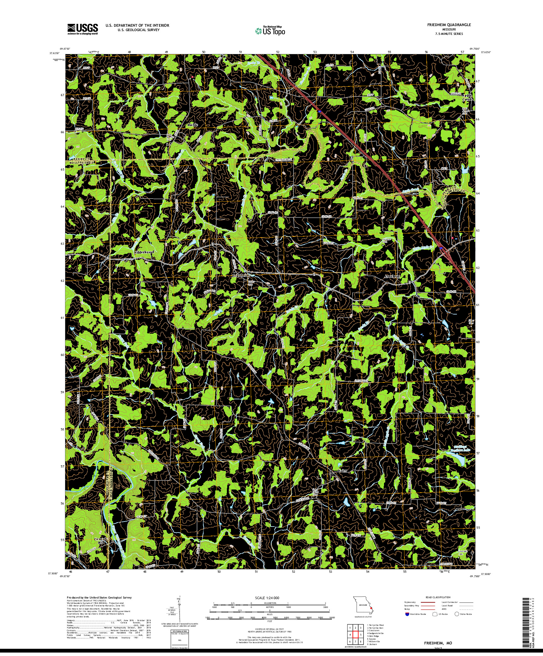 USGS US TOPO 7.5-MINUTE MAP FOR FRIEDHEIM, MO 2017