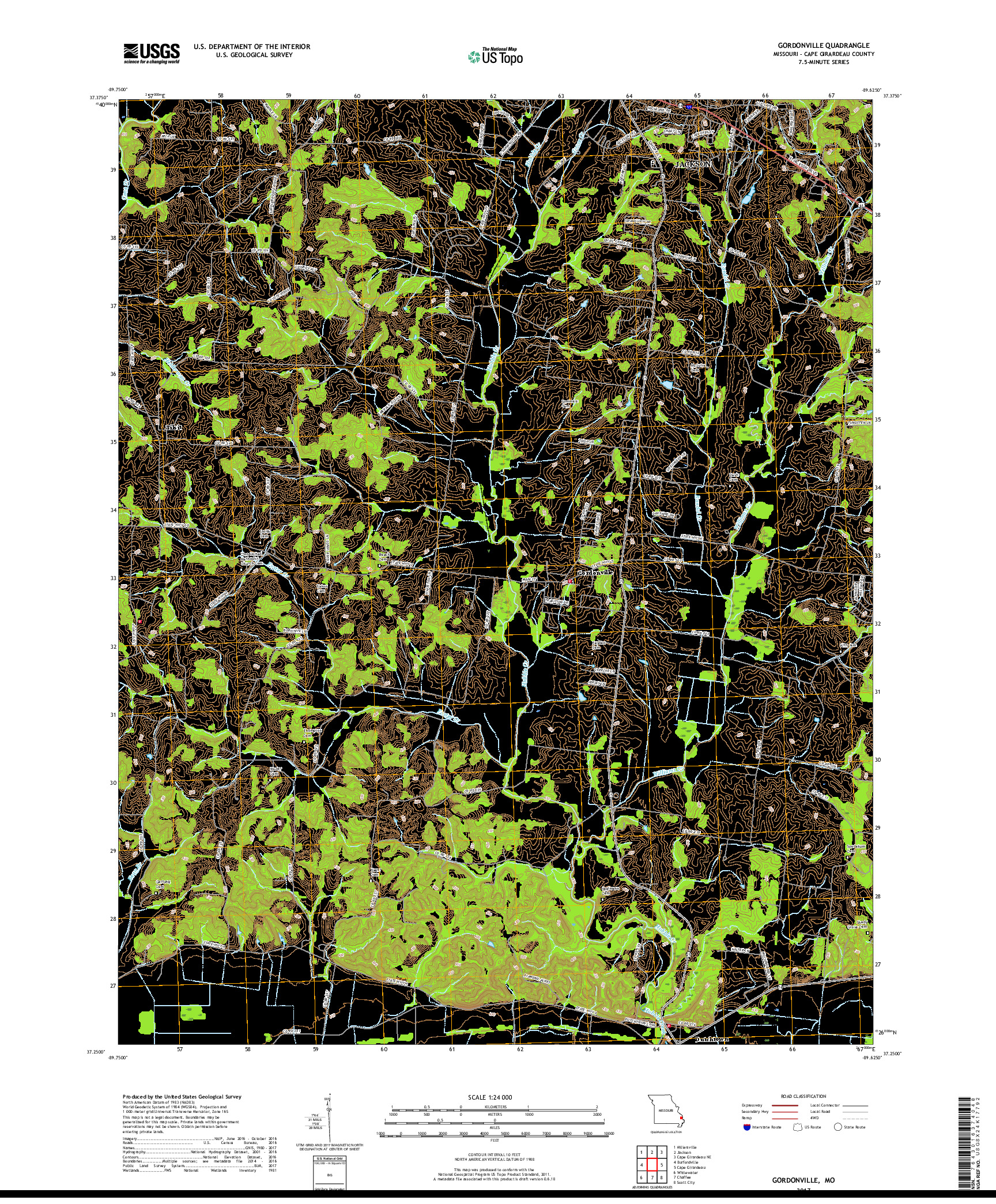 USGS US TOPO 7.5-MINUTE MAP FOR GORDONVILLE, MO 2017