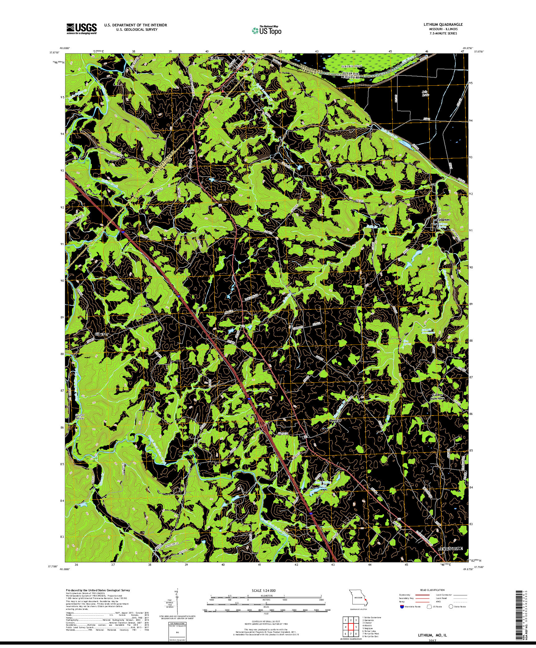 USGS US TOPO 7.5-MINUTE MAP FOR LITHIUM, MO,IL 2017