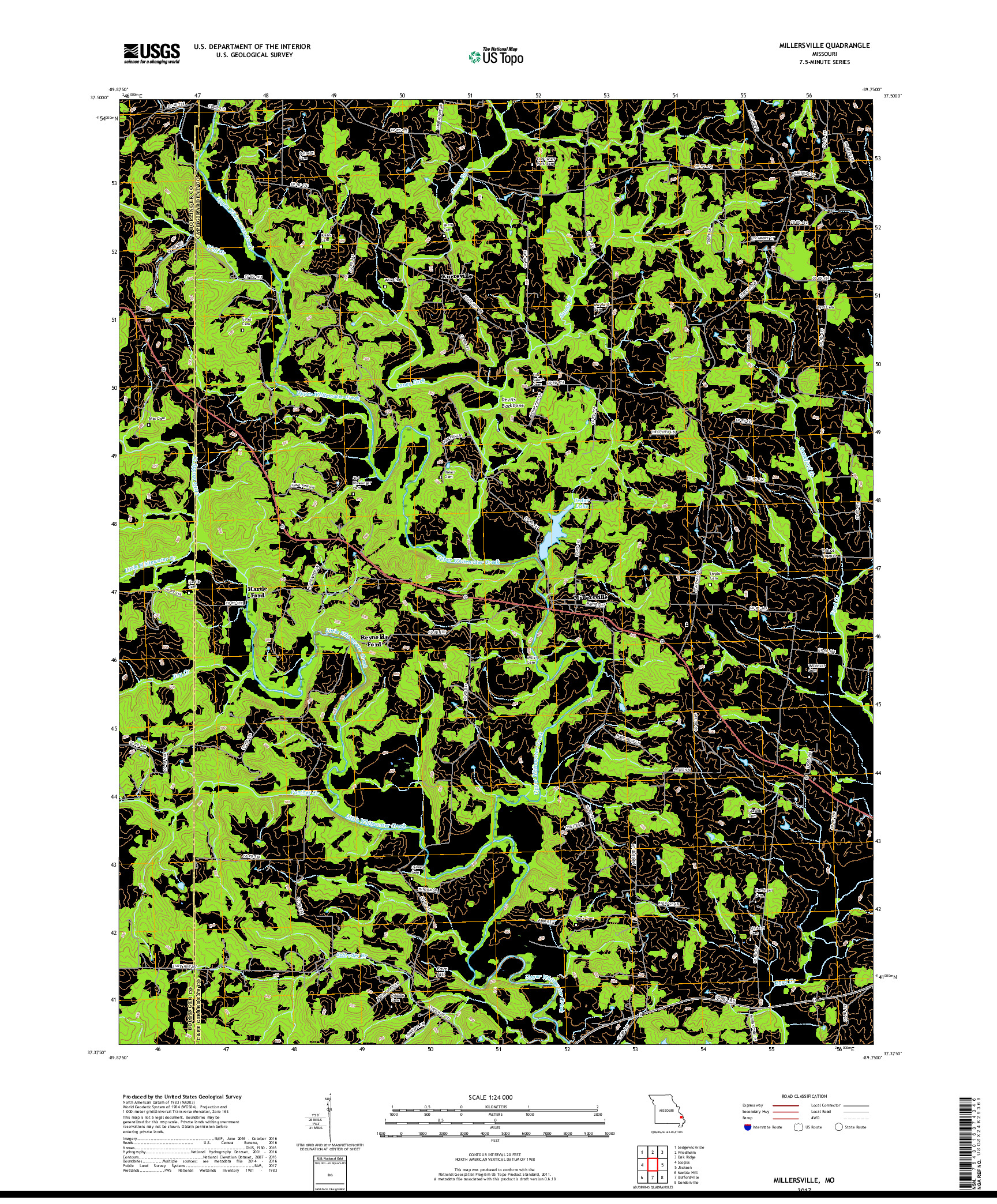 USGS US TOPO 7.5-MINUTE MAP FOR MILLERSVILLE, MO 2017