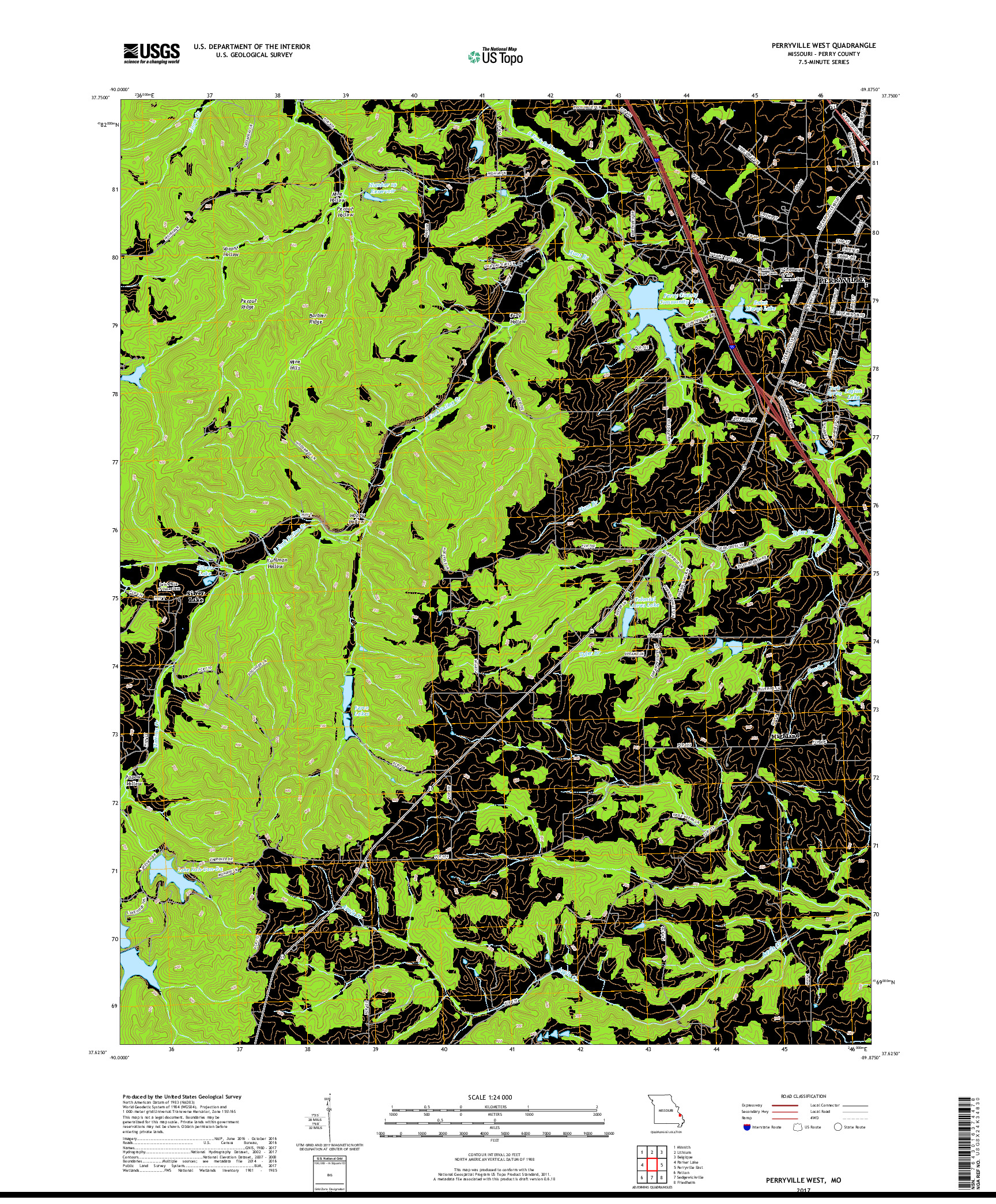 USGS US TOPO 7.5-MINUTE MAP FOR PERRYVILLE WEST, MO 2017