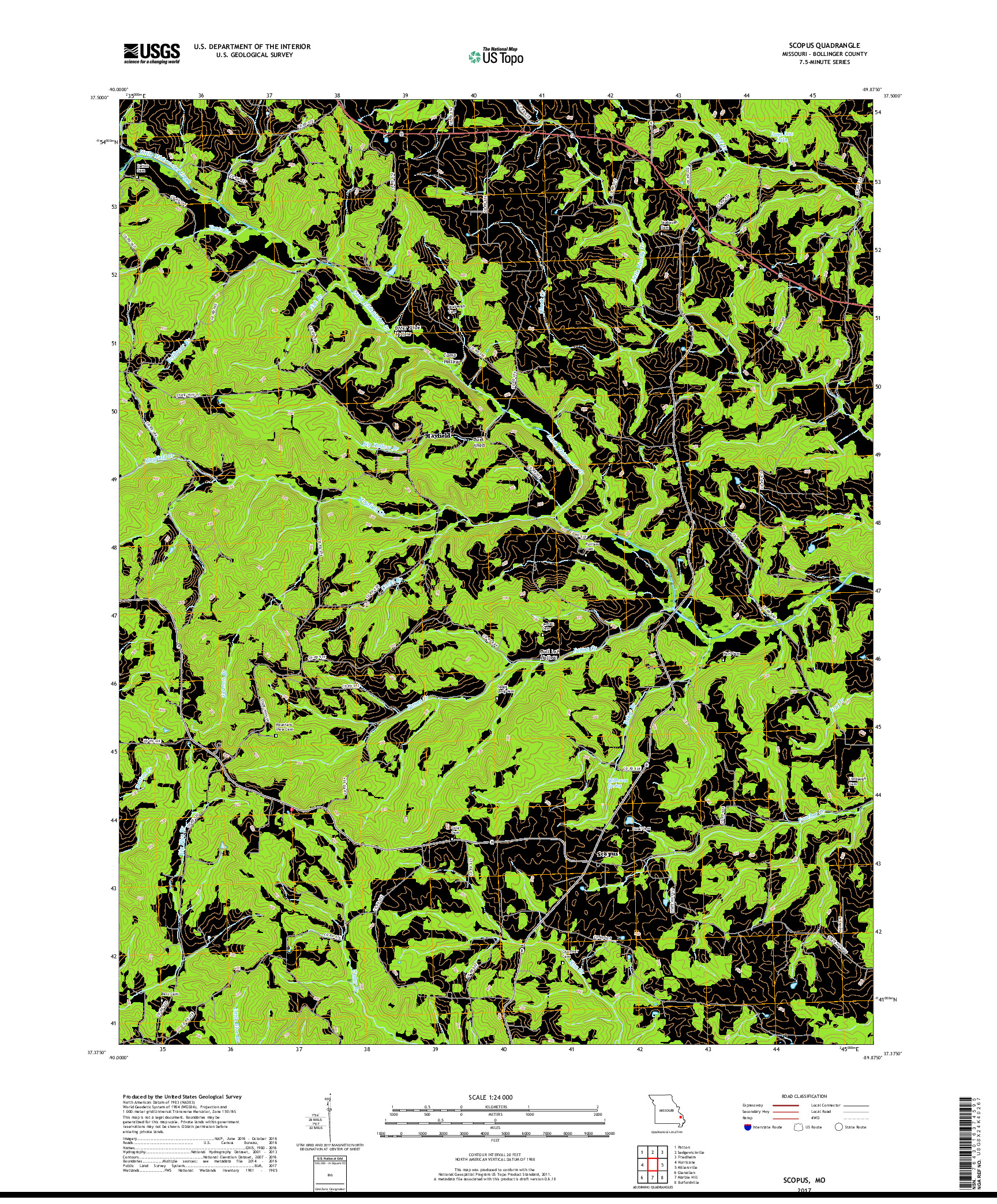 USGS US TOPO 7.5-MINUTE MAP FOR SCOPUS, MO 2017