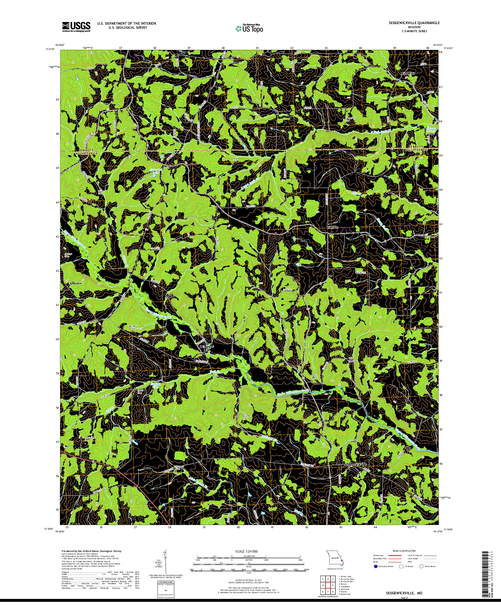 USGS US TOPO 7.5-MINUTE MAP FOR SEDGEWICKVILLE, MO 2017