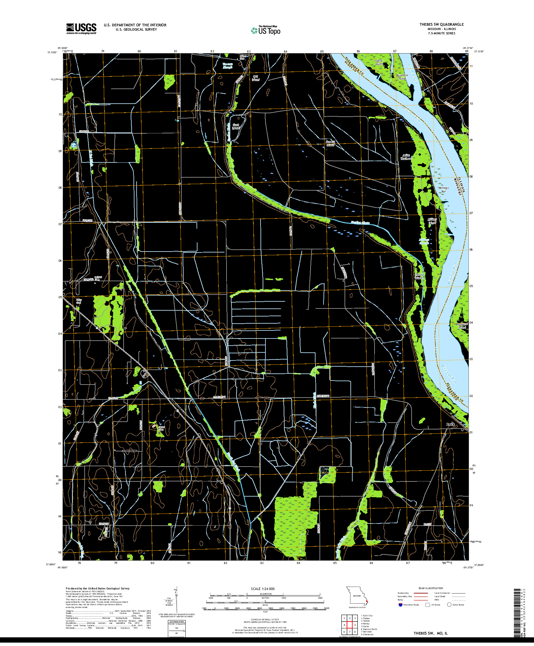 USGS US TOPO 7.5-MINUTE MAP FOR THEBES SW, MO,IL 2017