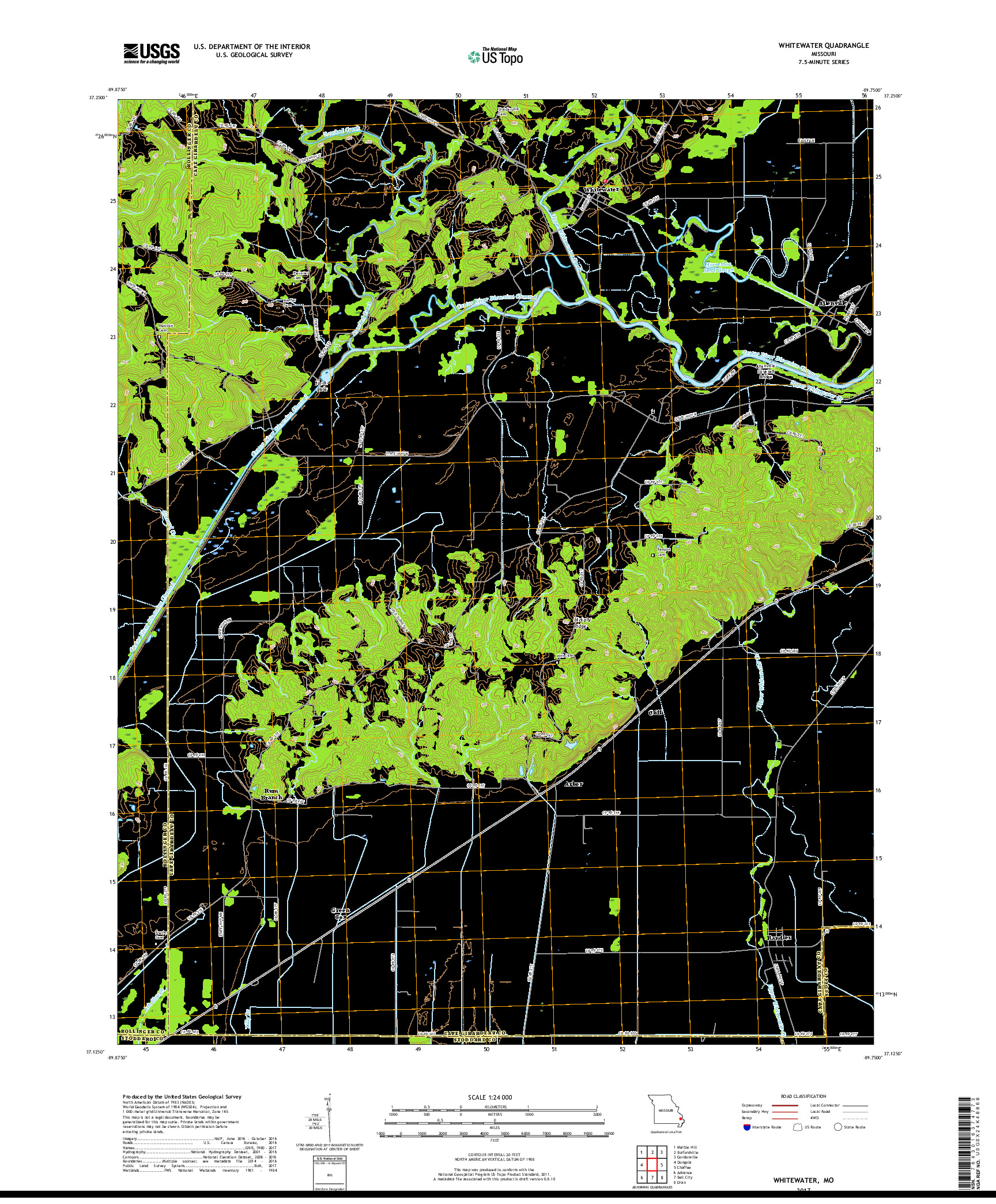 USGS US TOPO 7.5-MINUTE MAP FOR WHITEWATER, MO 2017