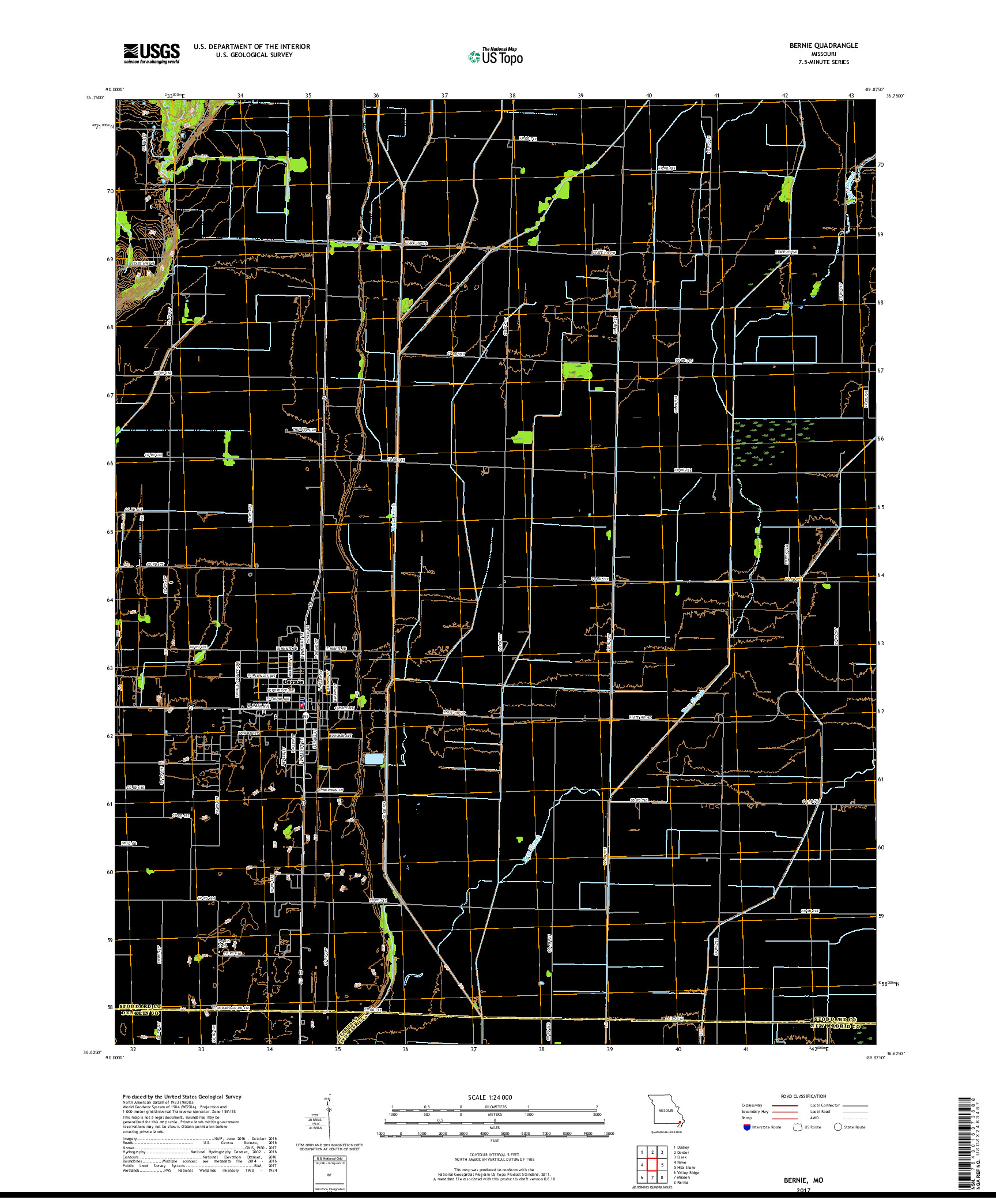 USGS US TOPO 7.5-MINUTE MAP FOR BERNIE, MO 2017