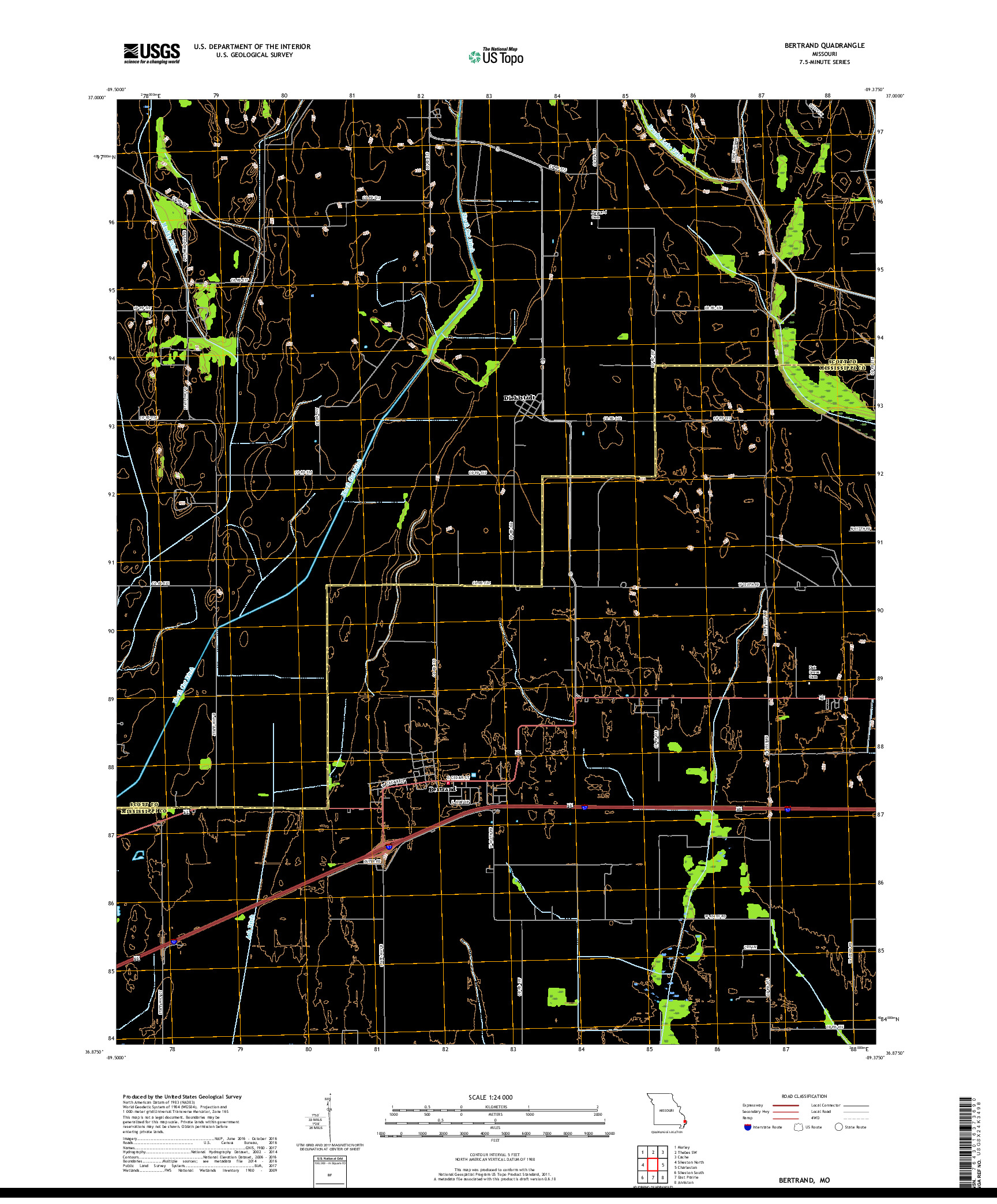 USGS US TOPO 7.5-MINUTE MAP FOR BERTRAND, MO 2017