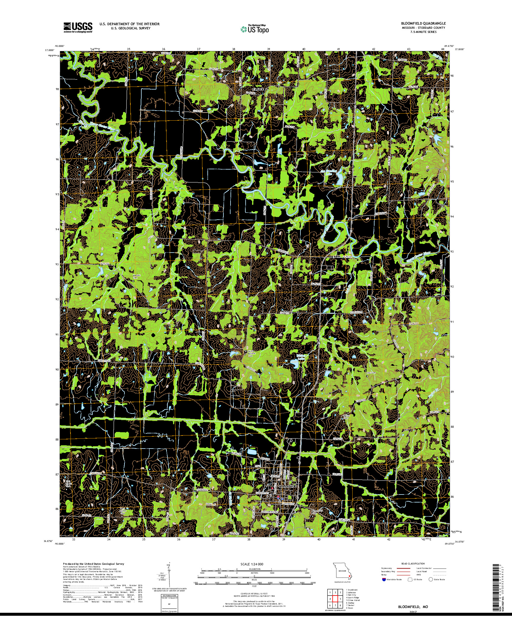 USGS US TOPO 7.5-MINUTE MAP FOR BLOOMFIELD, MO 2017