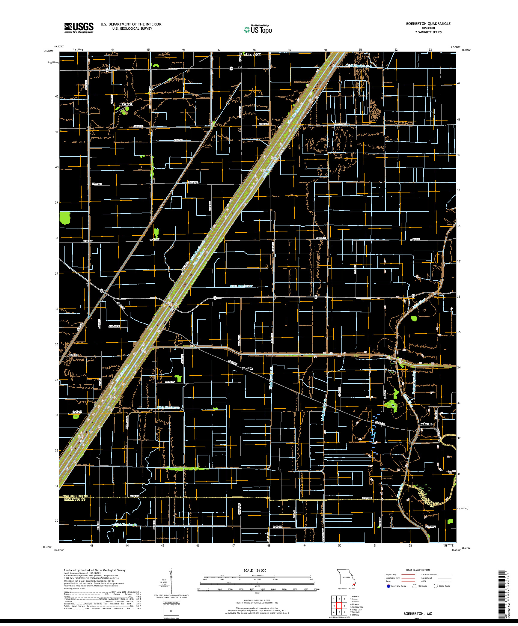 USGS US TOPO 7.5-MINUTE MAP FOR BOEKERTON, MO 2017