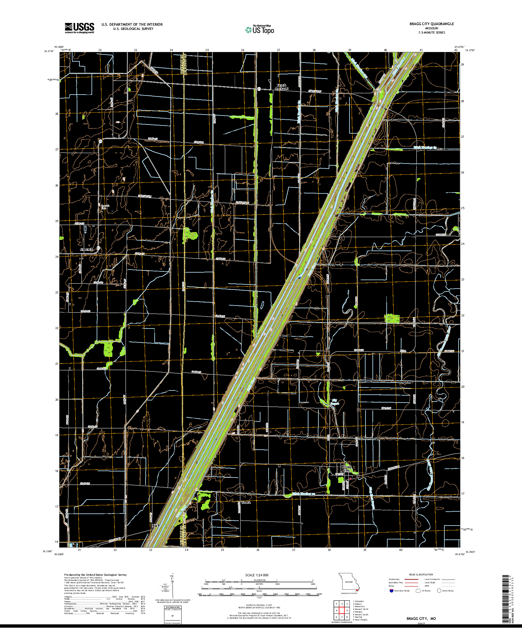 USGS US TOPO 7.5-MINUTE MAP FOR BRAGG CITY, MO 2017