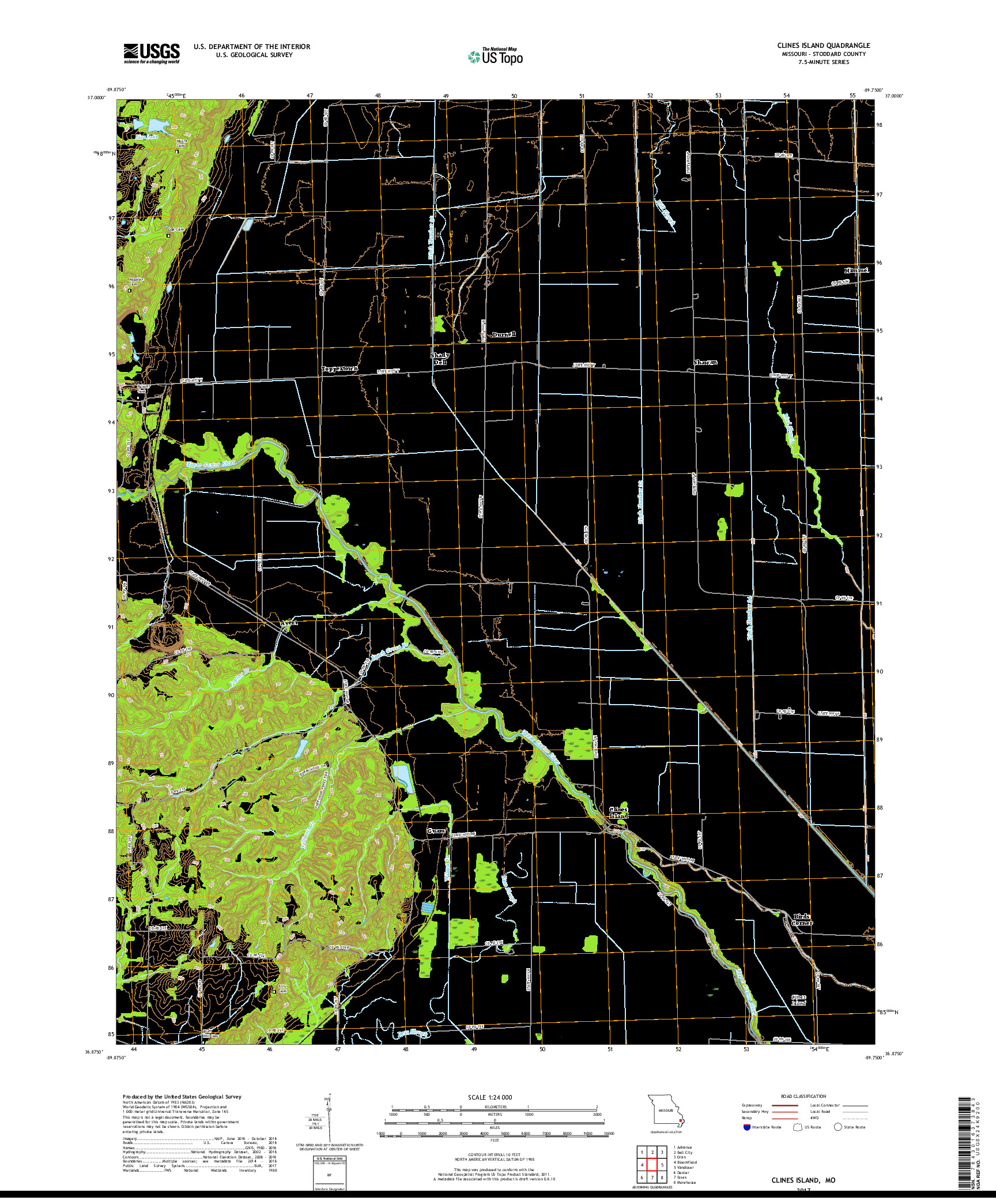 USGS US TOPO 7.5-MINUTE MAP FOR CLINES ISLAND, MO 2017