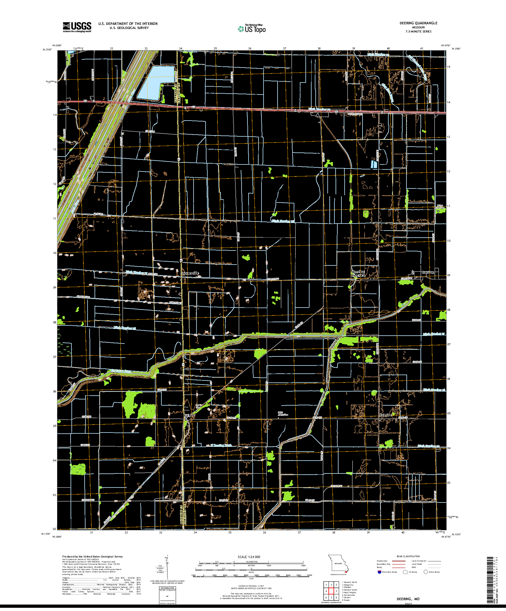 USGS US TOPO 7.5-MINUTE MAP FOR DEERING, MO 2017