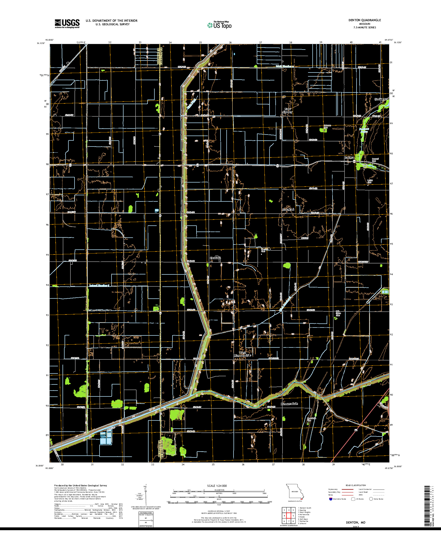 USGS US TOPO 7.5-MINUTE MAP FOR DENTON, MO 2017