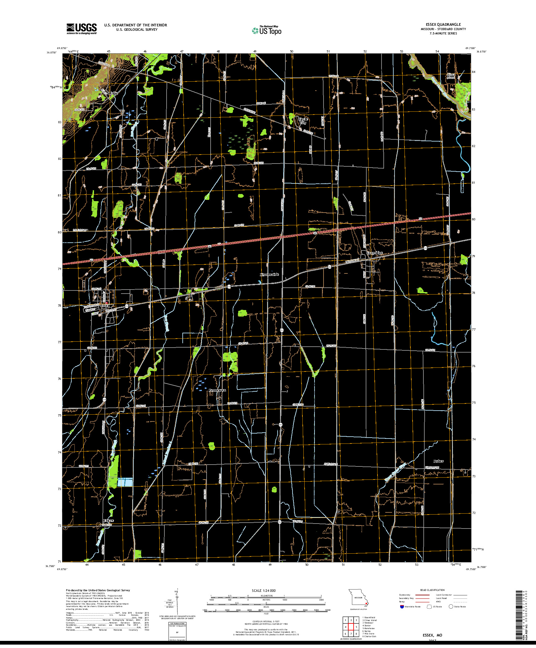 USGS US TOPO 7.5-MINUTE MAP FOR ESSEX, MO 2017