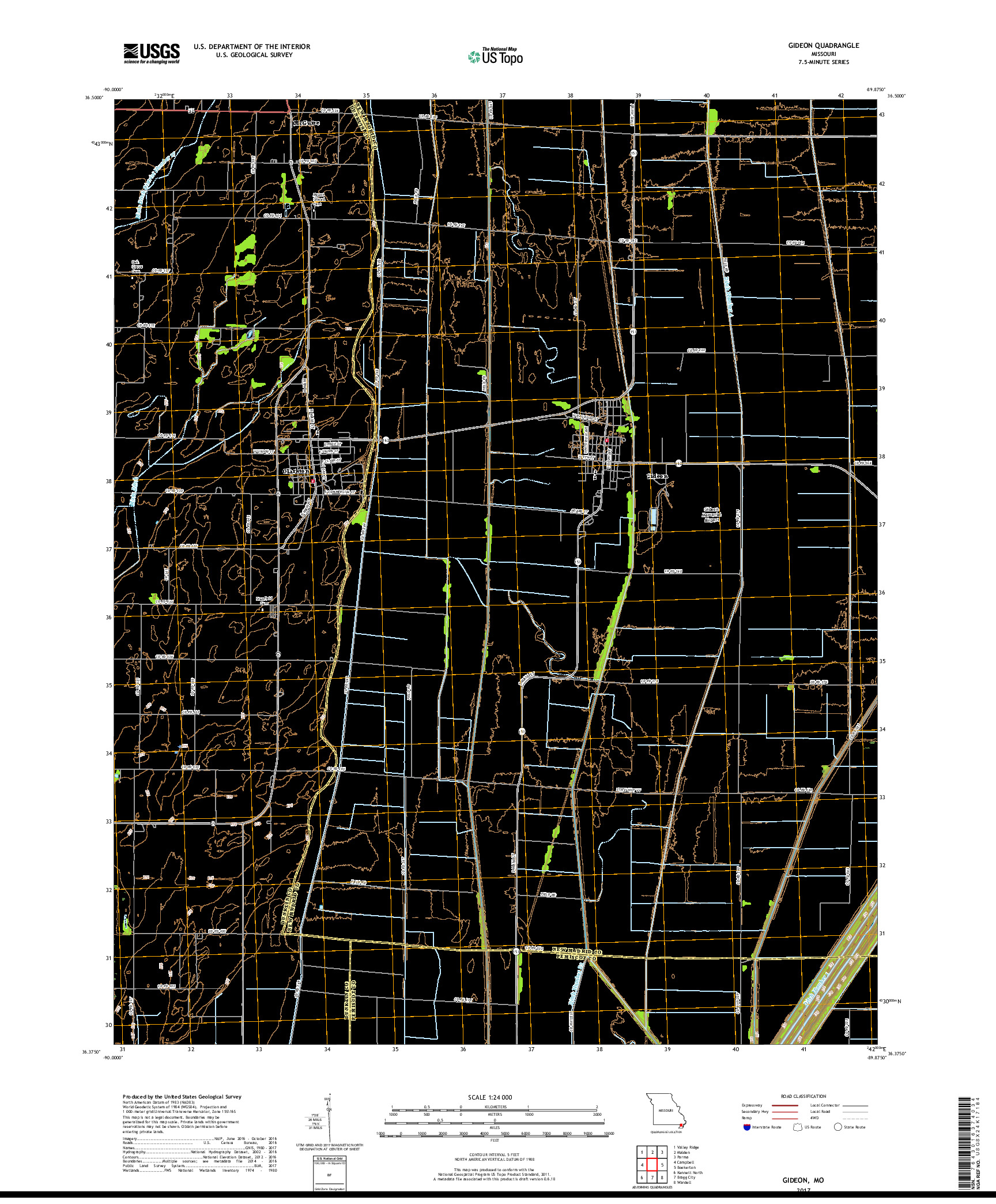 USGS US TOPO 7.5-MINUTE MAP FOR GIDEON, MO 2017