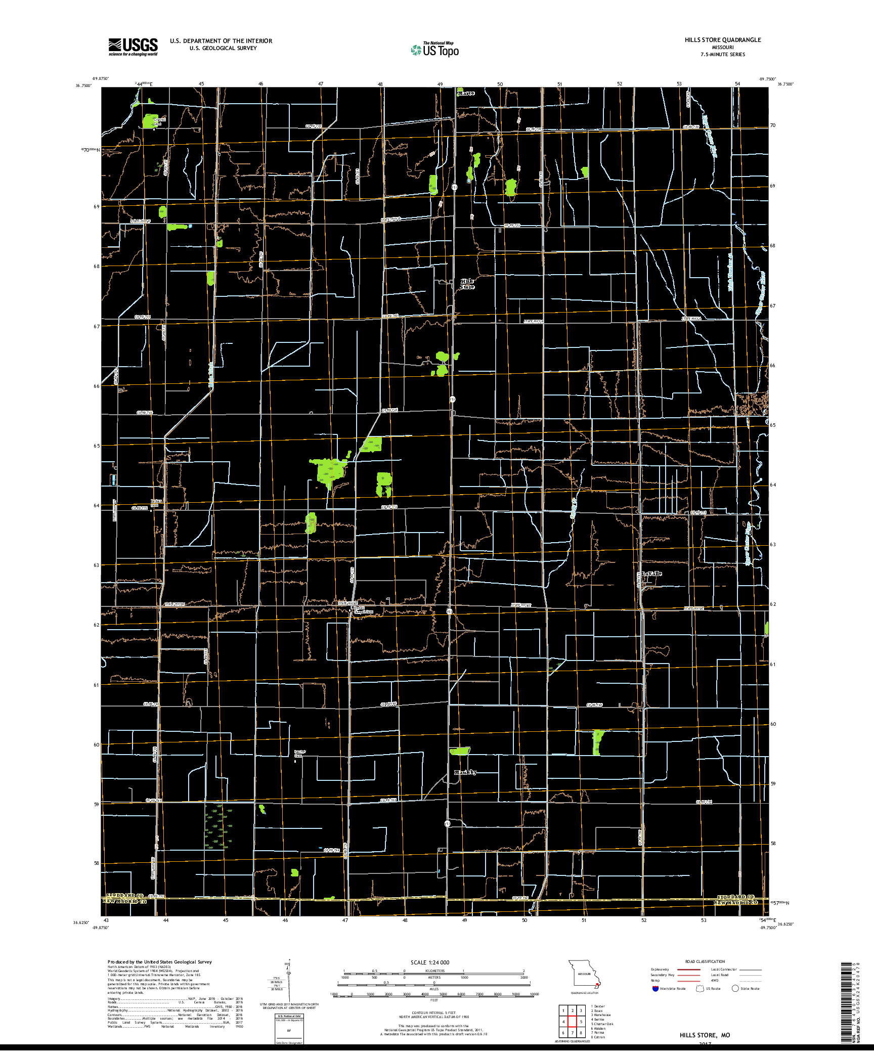 USGS US TOPO 7.5-MINUTE MAP FOR HILLS STORE, MO 2017