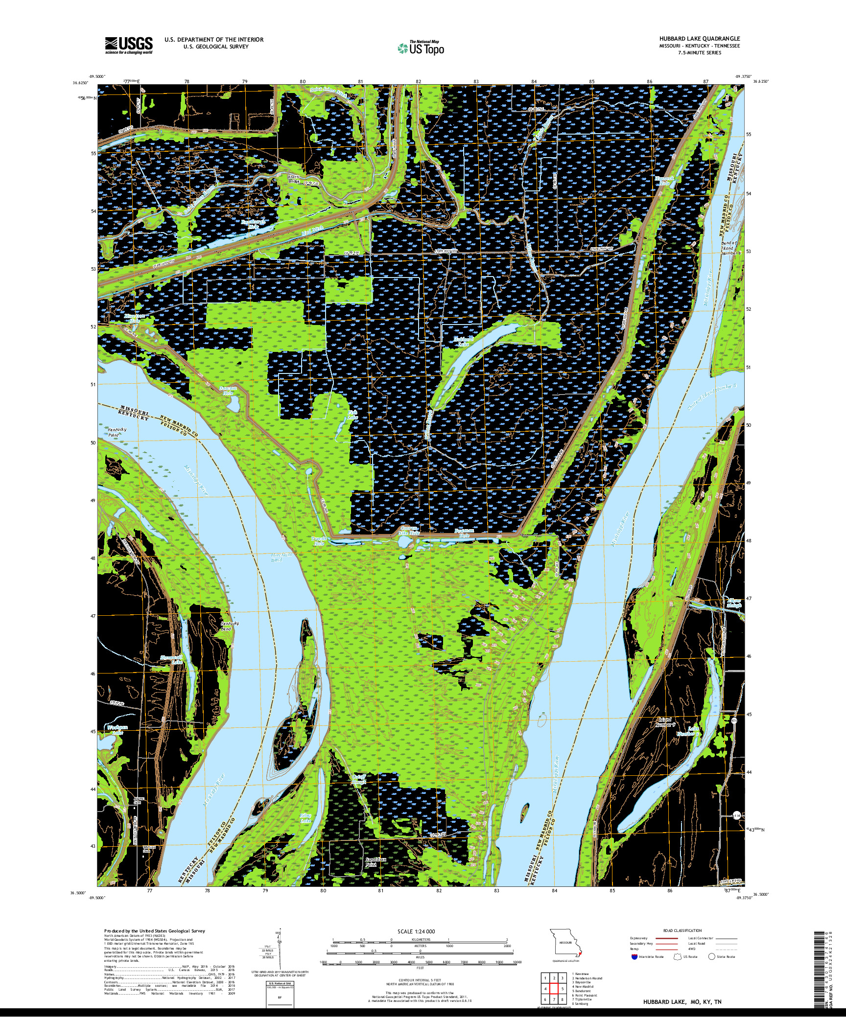 USGS US TOPO 7.5-MINUTE MAP FOR HUBBARD LAKE, MO,KY,TN 2017