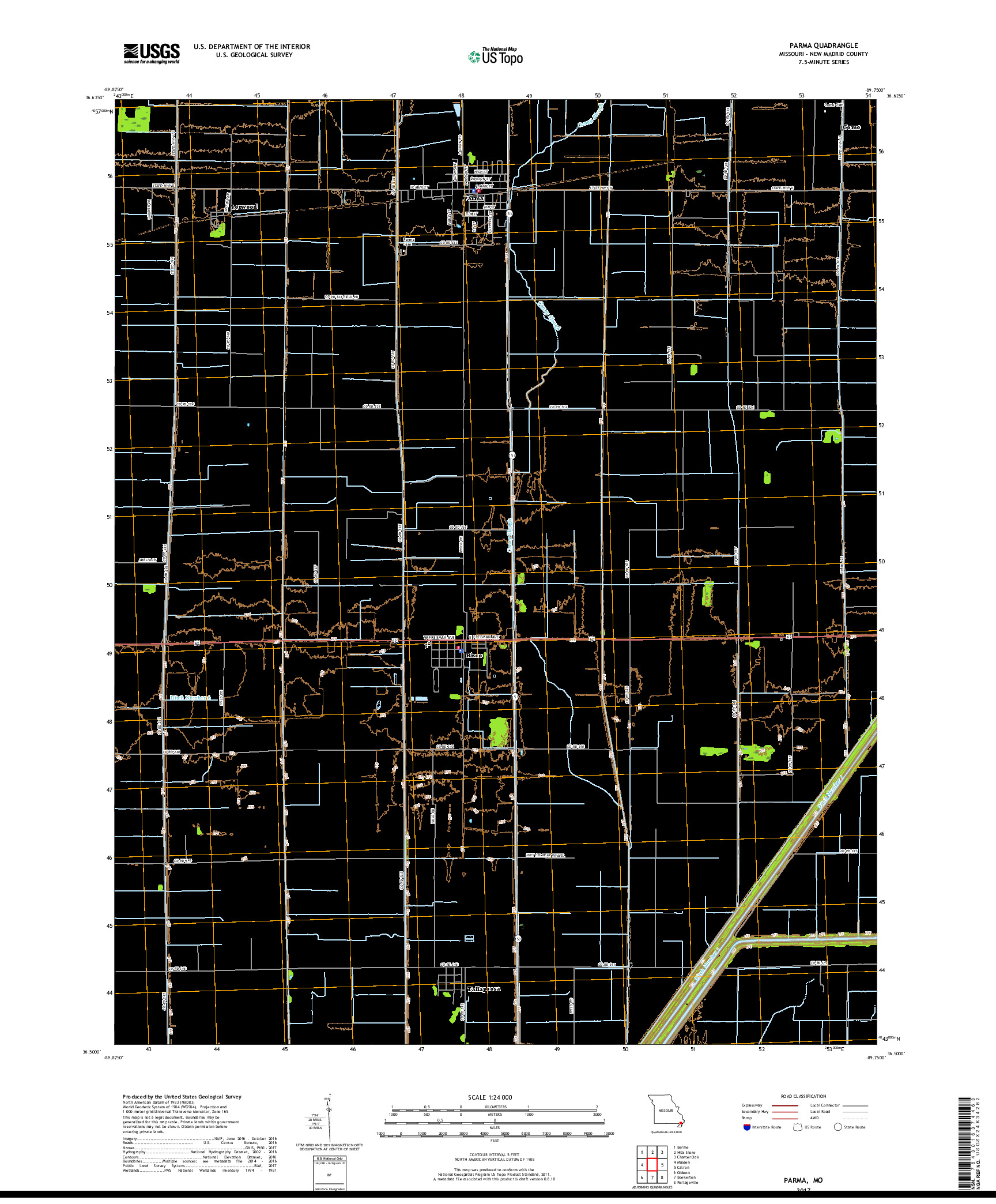 USGS US TOPO 7.5-MINUTE MAP FOR PARMA, MO 2017