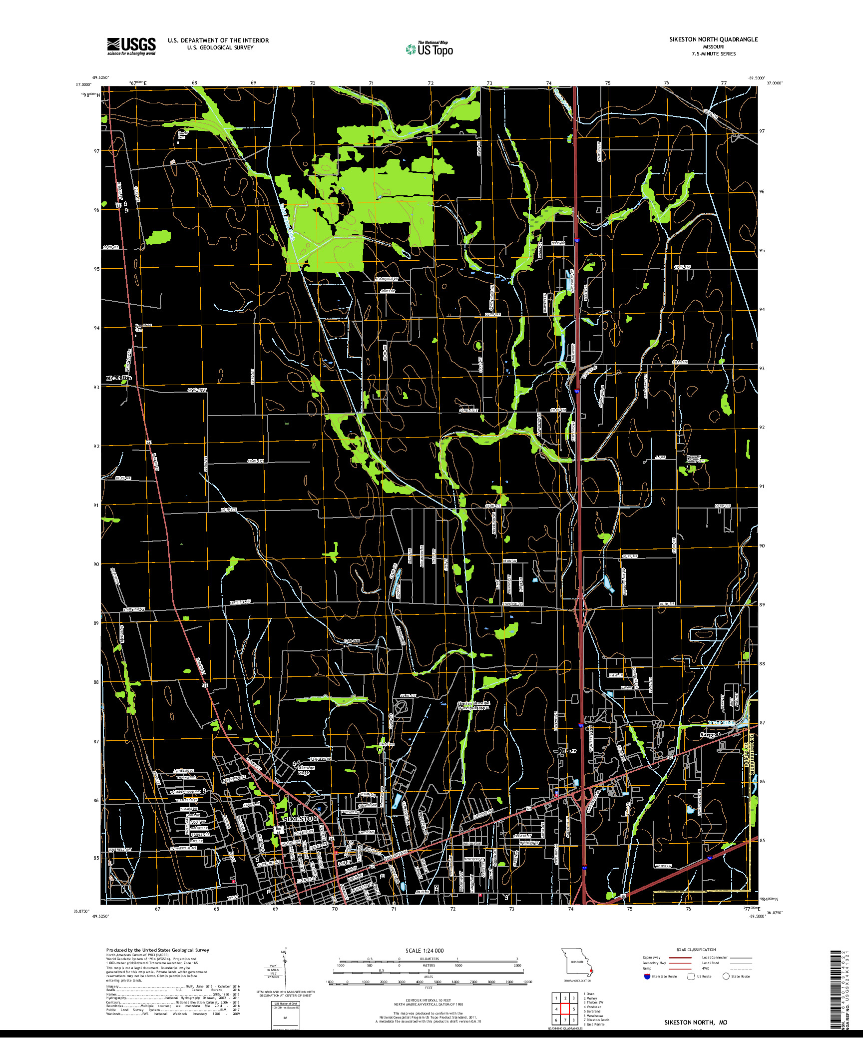 USGS US TOPO 7.5-MINUTE MAP FOR SIKESTON NORTH, MO 2017