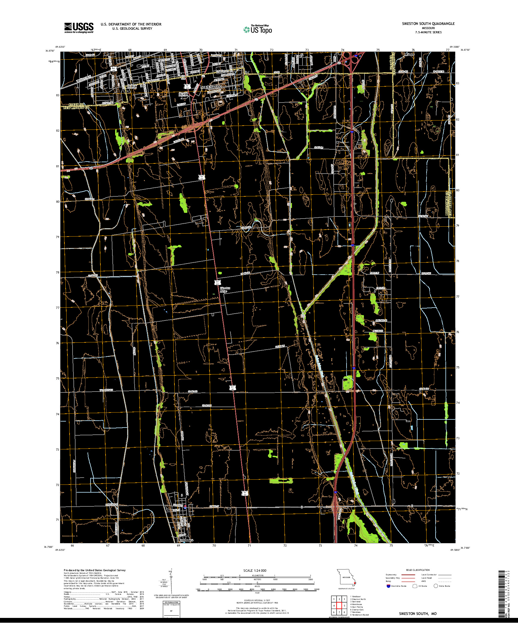 USGS US TOPO 7.5-MINUTE MAP FOR SIKESTON SOUTH, MO 2017