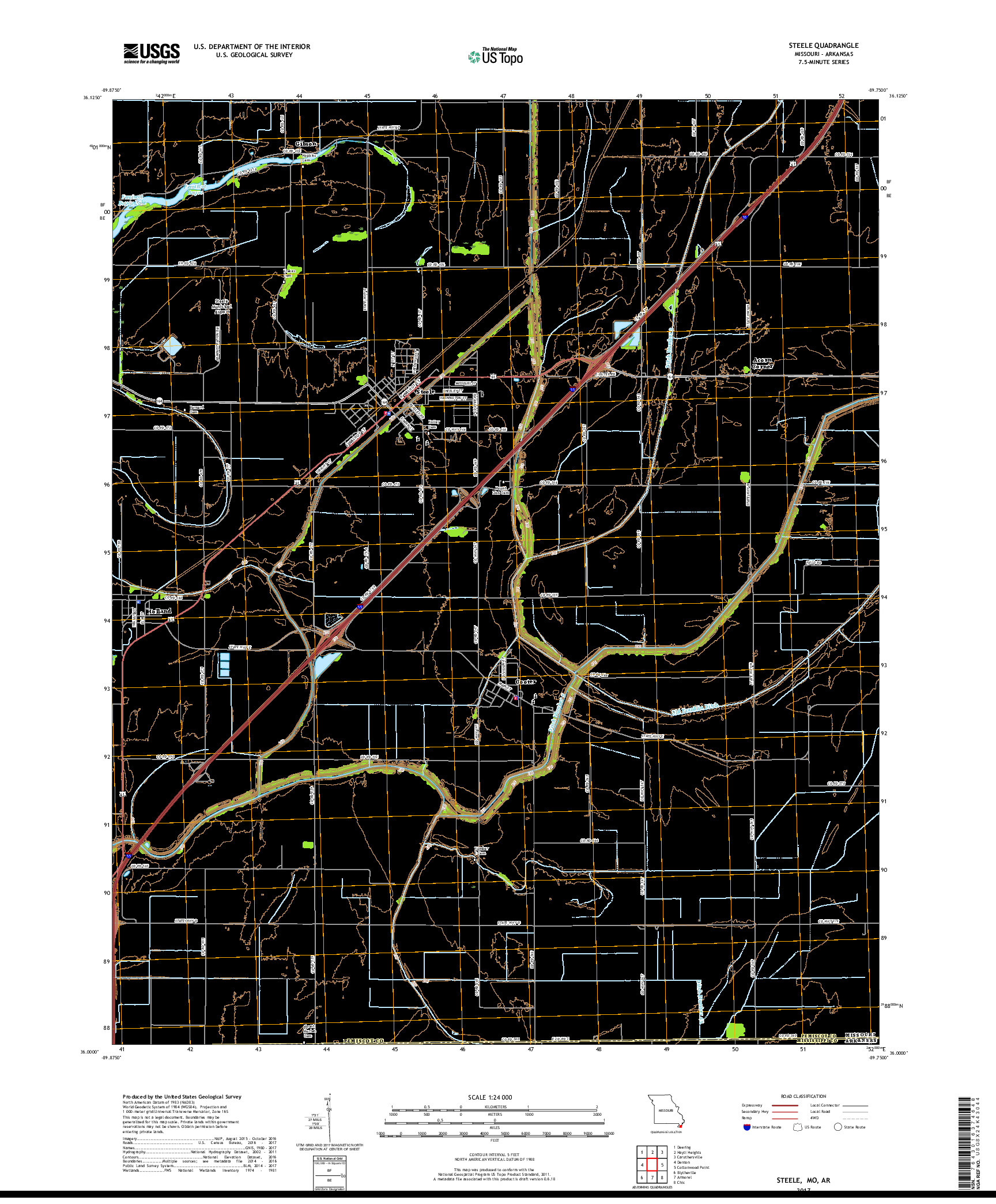 USGS US TOPO 7.5-MINUTE MAP FOR STEELE, MO,AR 2017