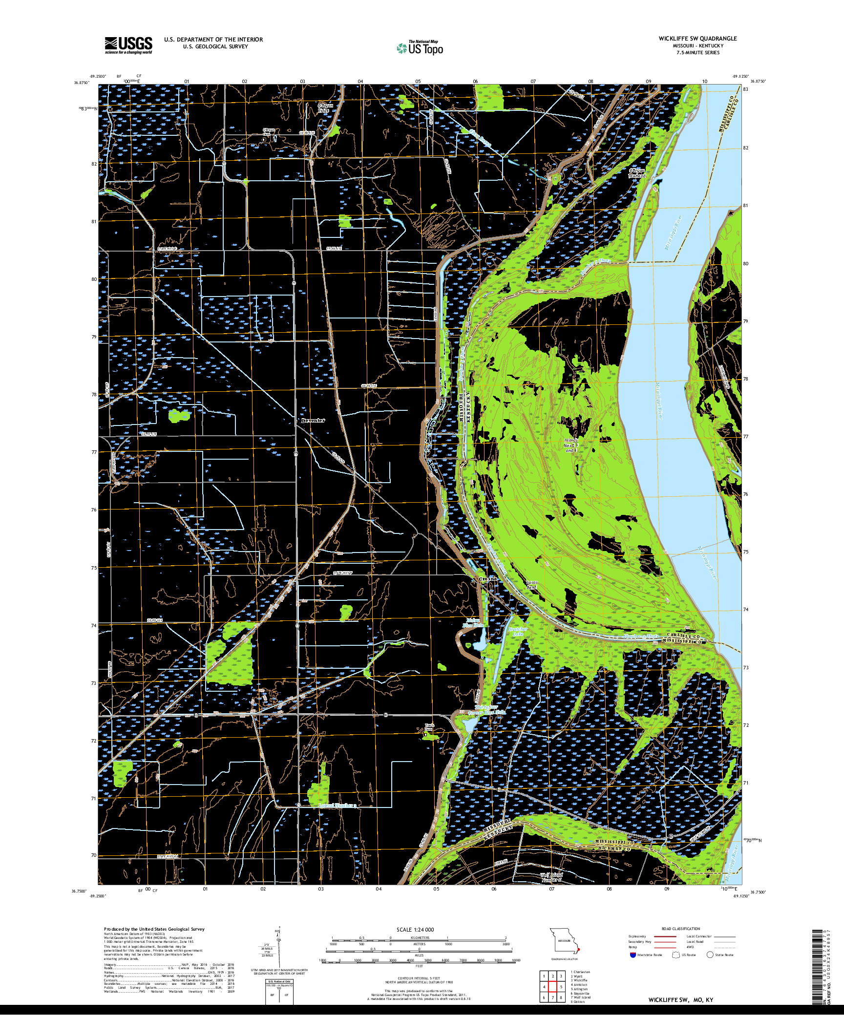 USGS US TOPO 7.5-MINUTE MAP FOR WICKLIFFE SW, MO,KY 2017