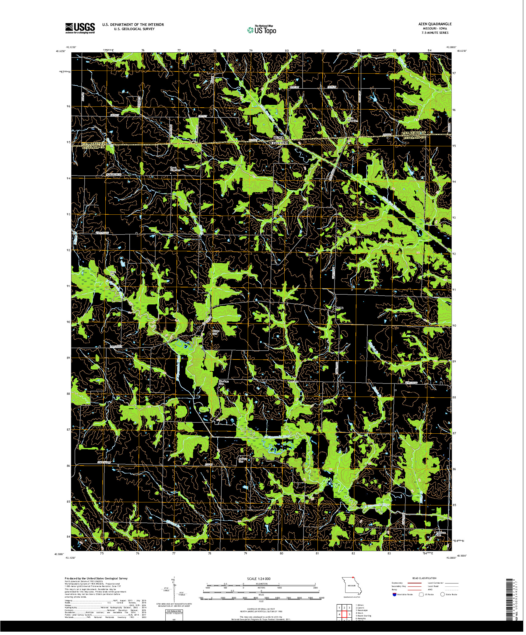 USGS US TOPO 7.5-MINUTE MAP FOR AZEN, MO,IA 2017