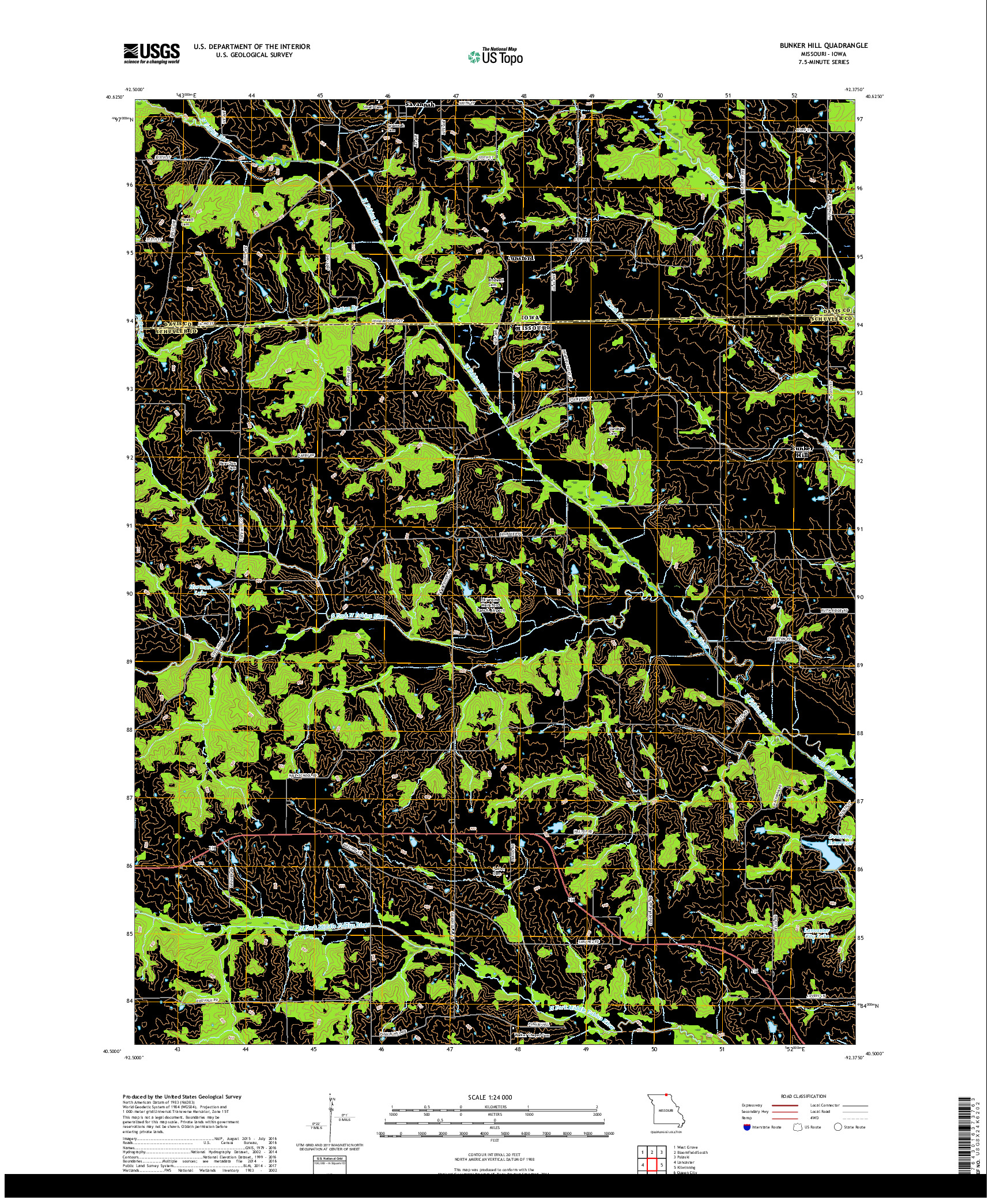 USGS US TOPO 7.5-MINUTE MAP FOR BUNKER HILL, MO,IA 2017