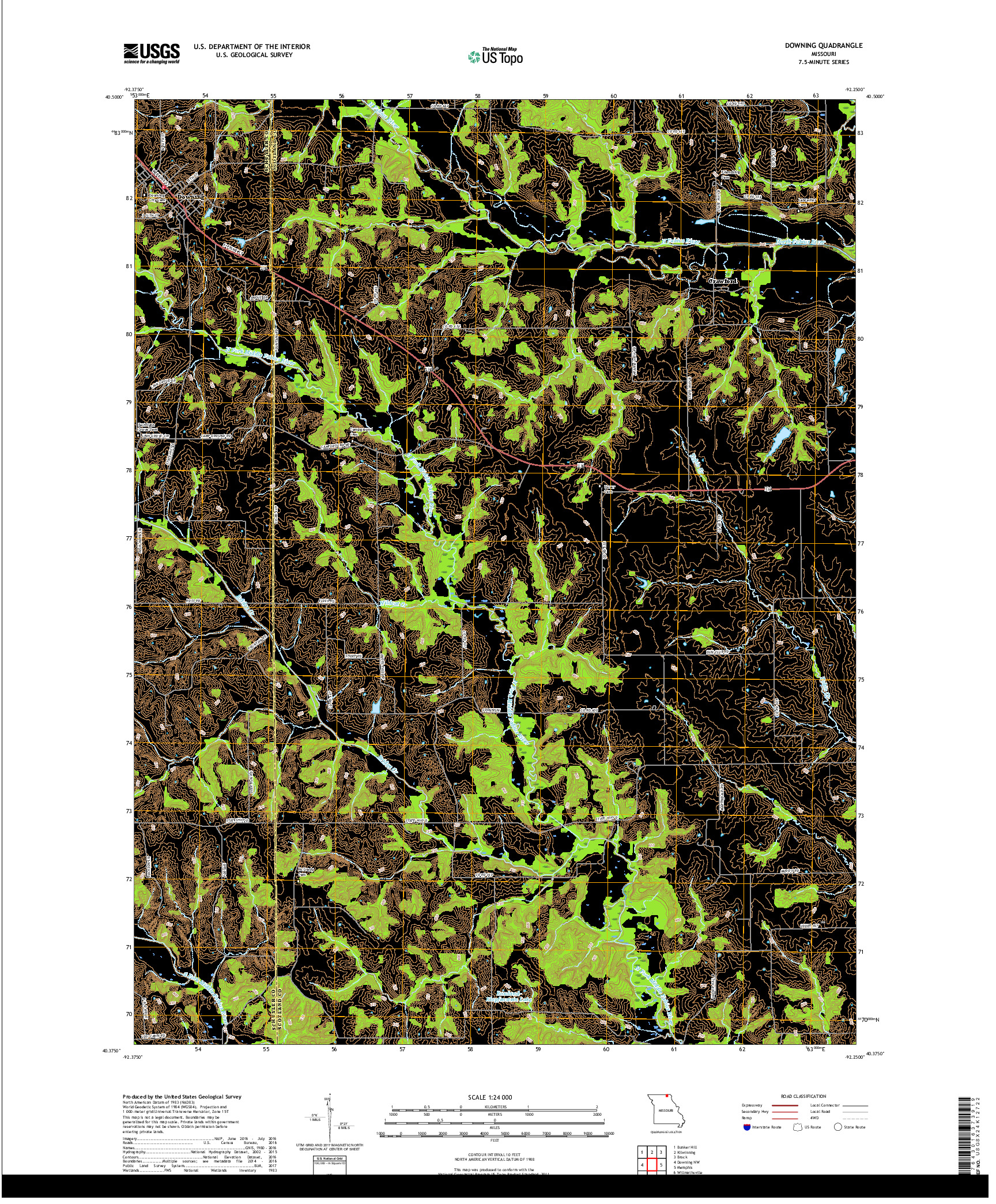 USGS US TOPO 7.5-MINUTE MAP FOR DOWNING, MO 2017