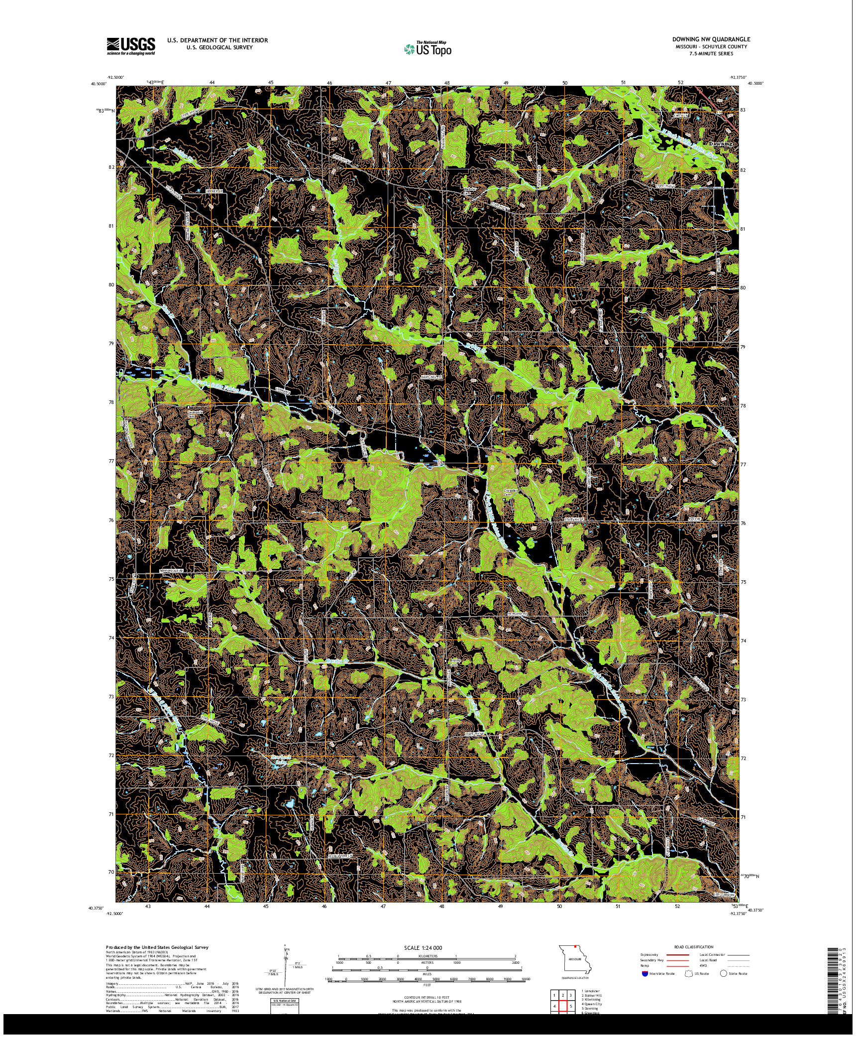 USGS US TOPO 7.5-MINUTE MAP FOR DOWNING NW, MO 2017