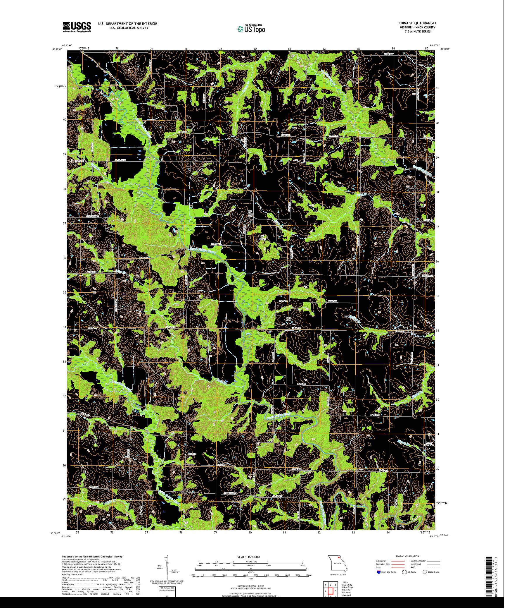 USGS US TOPO 7.5-MINUTE MAP FOR EDINA SE, MO 2017