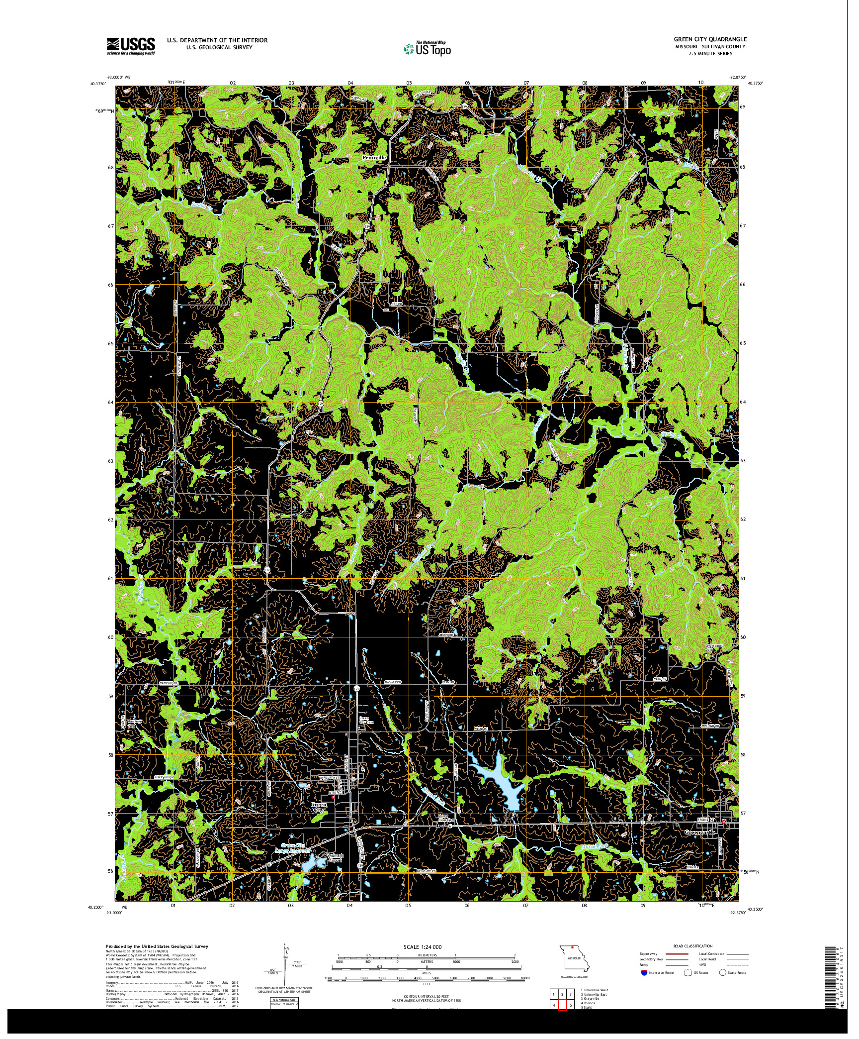 USGS US TOPO 7.5-MINUTE MAP FOR GREEN CITY, MO 2017