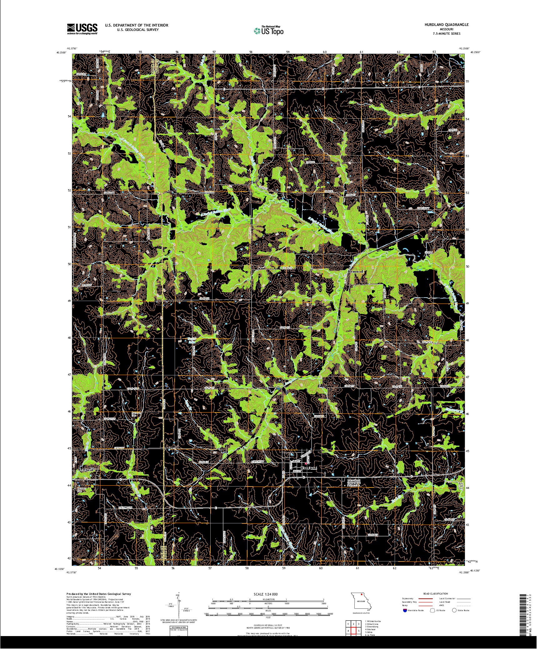 USGS US TOPO 7.5-MINUTE MAP FOR HURDLAND, MO 2017