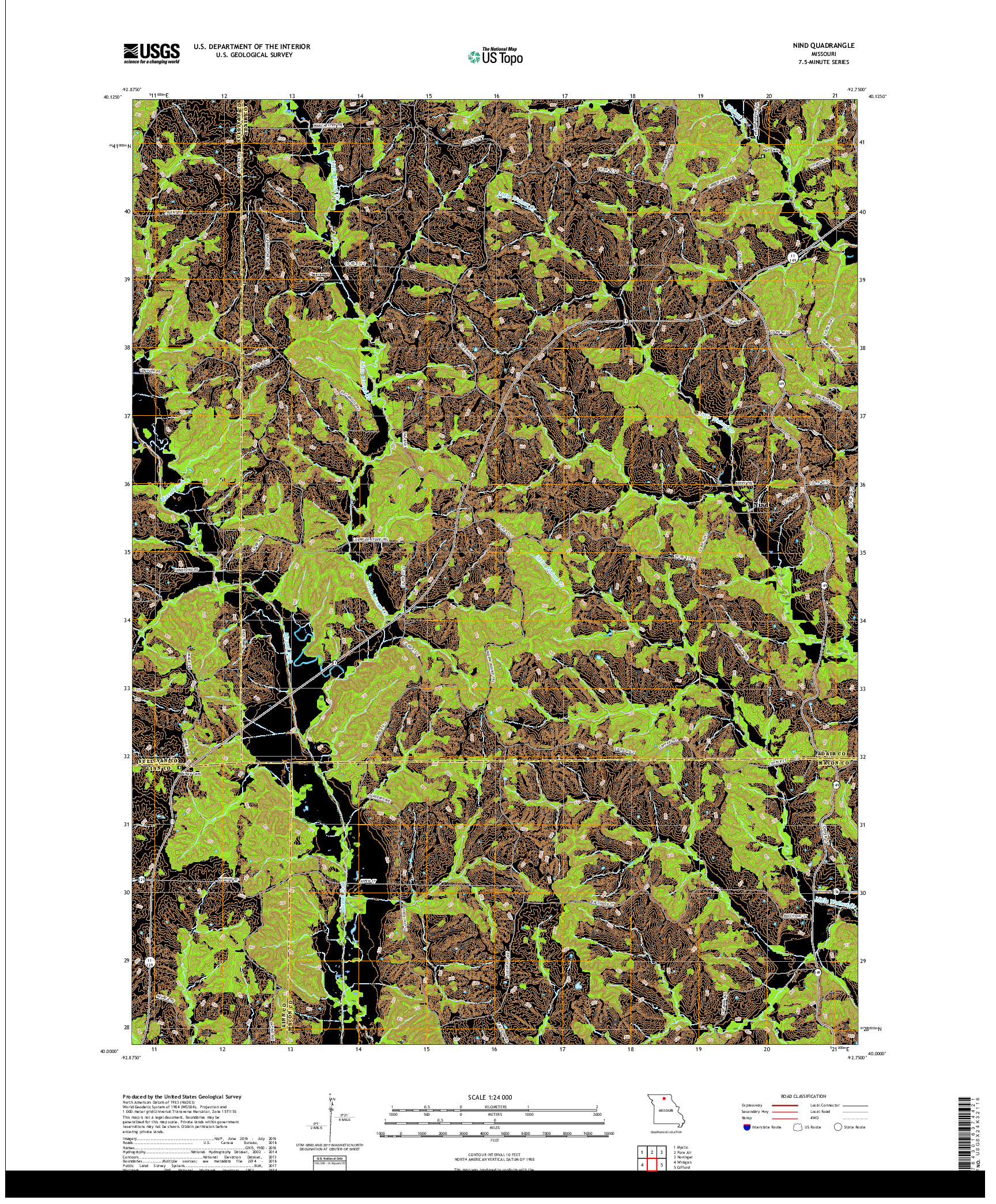 USGS US TOPO 7.5-MINUTE MAP FOR NIND, MO 2017