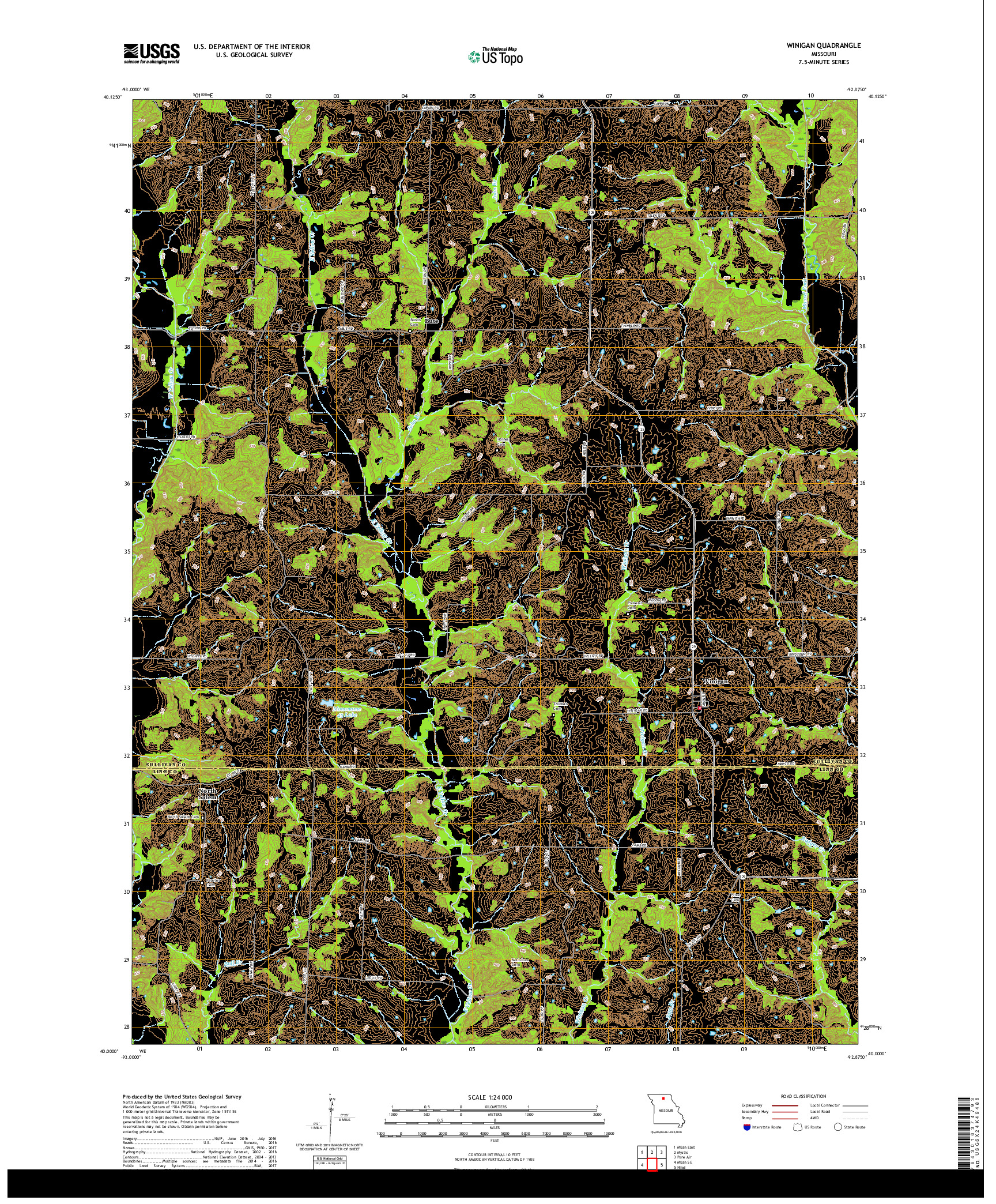 USGS US TOPO 7.5-MINUTE MAP FOR WINIGAN, MO 2017